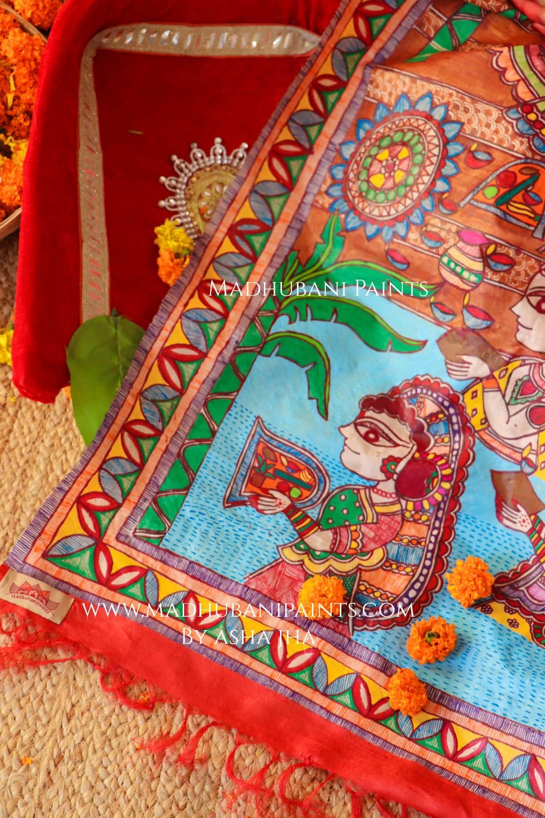 CHHATH POOJA SHAKTI Handpainted Madhubani Tussar Silk Saree — image 4 of 9