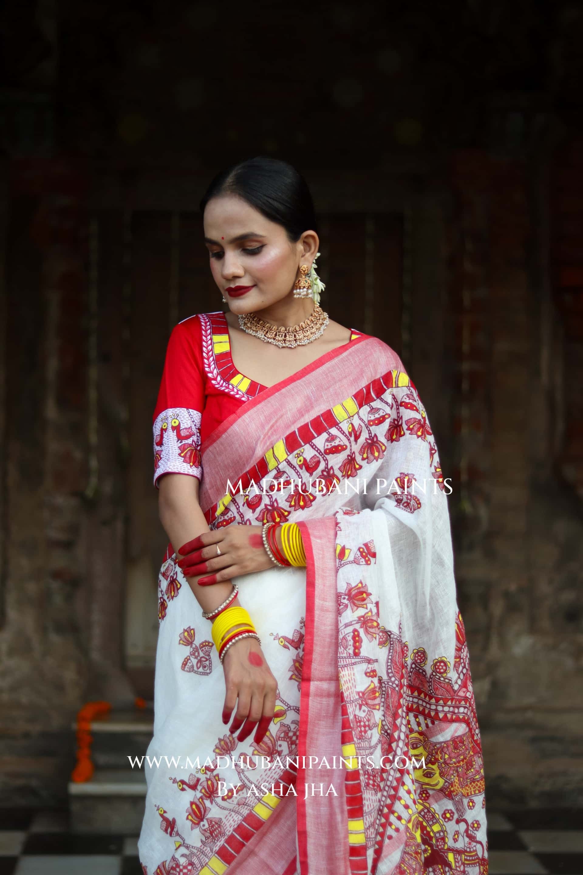 KAMLA Handpainted Linen Madhubani Saree — image 9 of 13