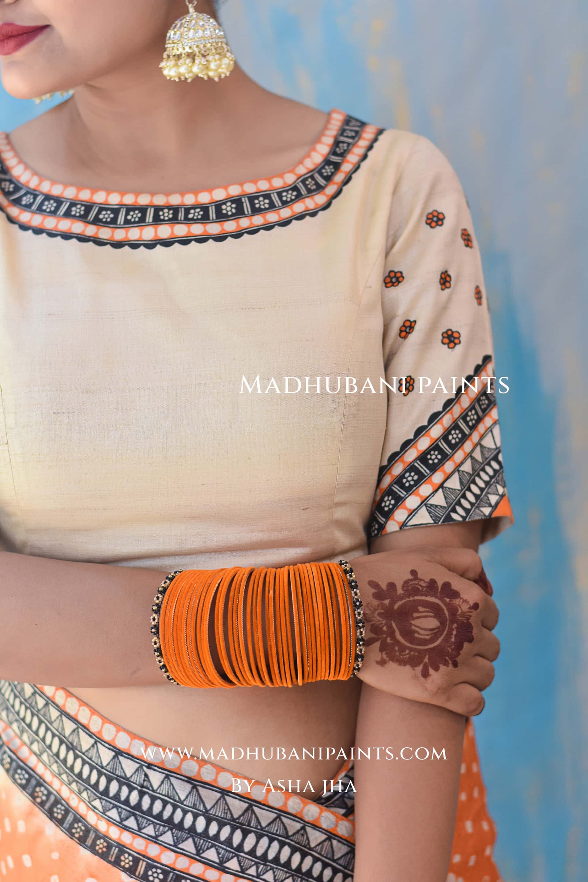 KAMLAKSHI Hand-painted Madhubani Bandhini Tussar Silk Blouse — image 6 of 9