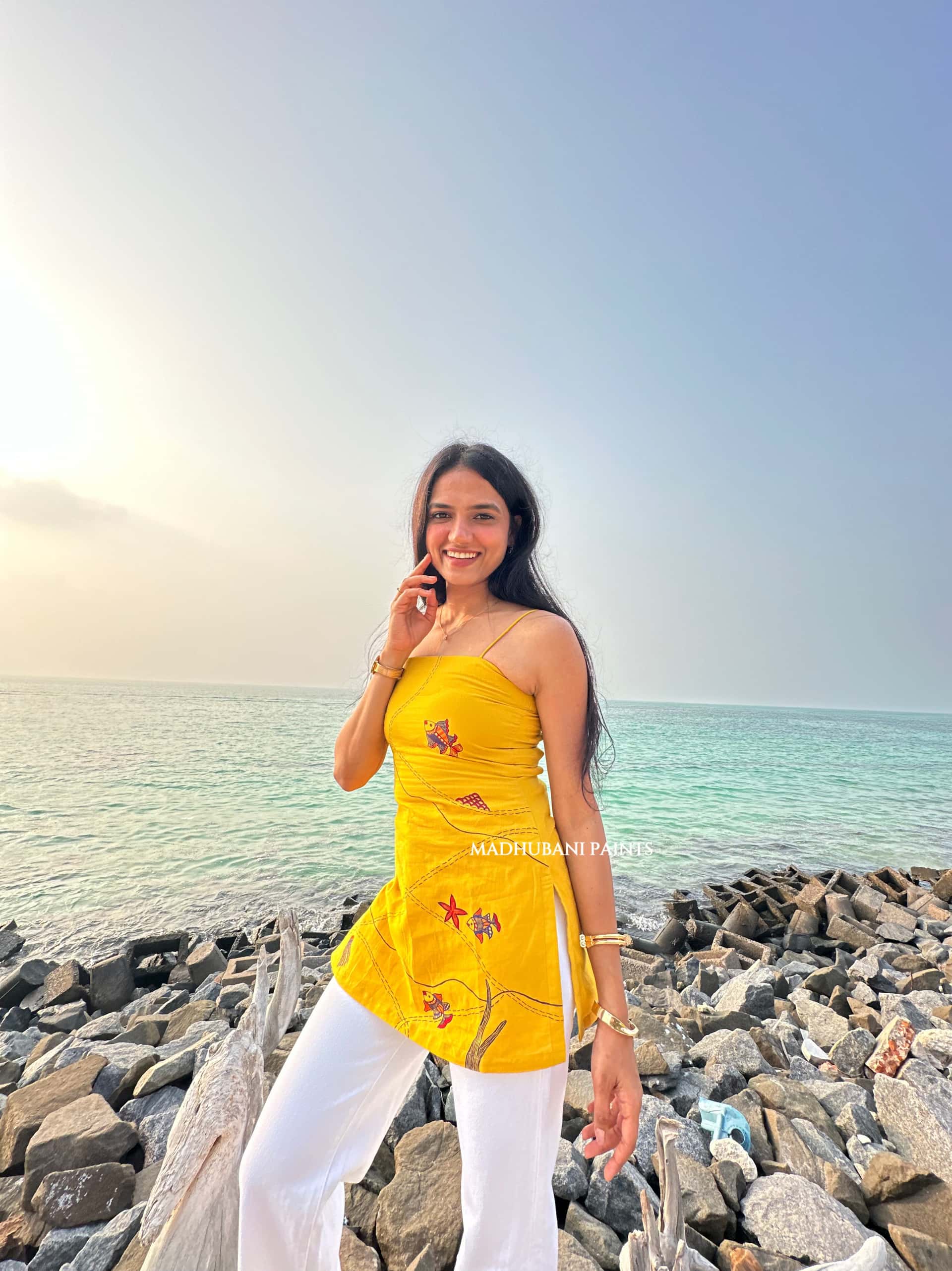 Whispers of Coral Hand-Painted Madhubani Top — image 2 of 5