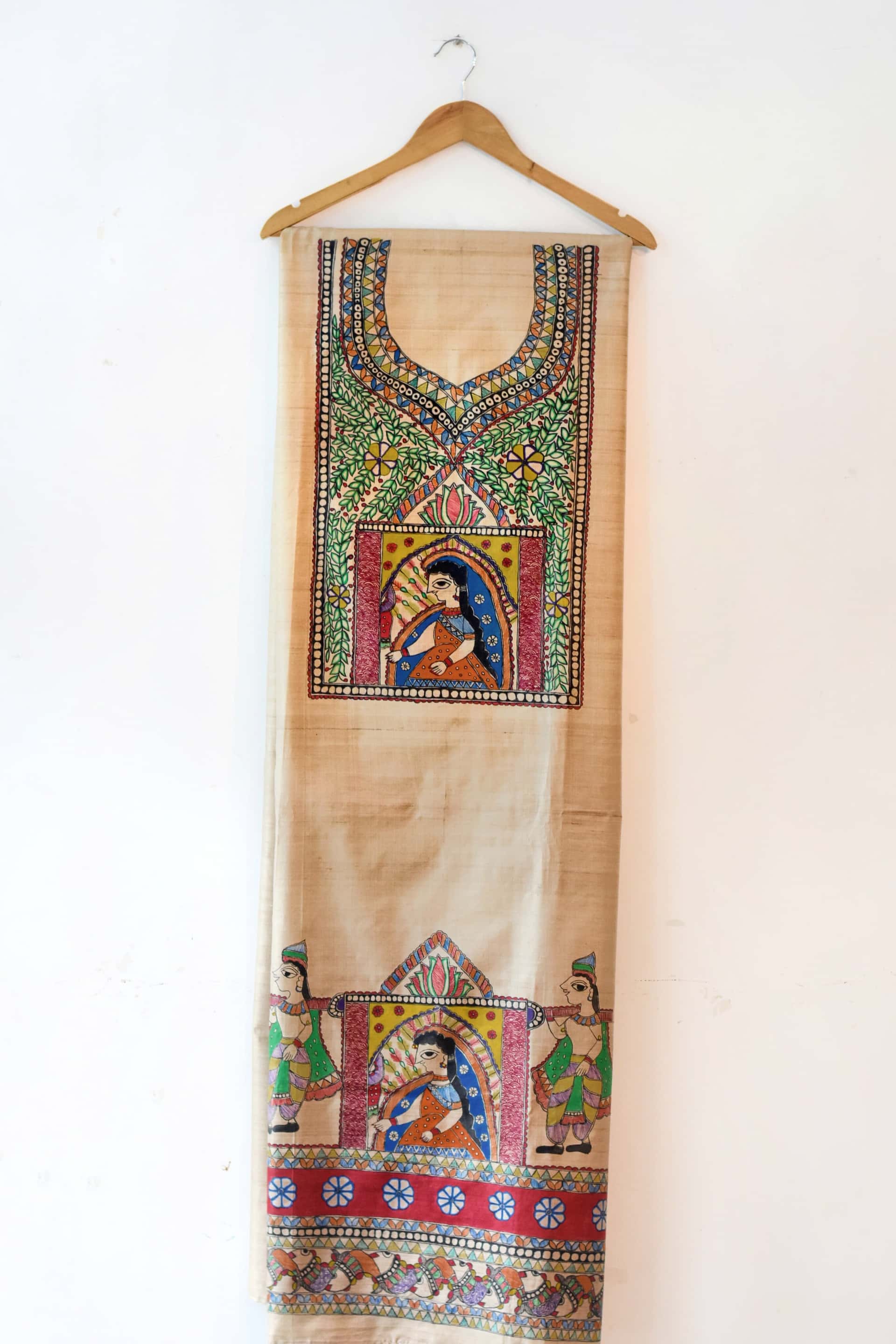 Mithila Doli Hand-painted Madhubani Painting Tussar Silk Unstitched Kurta — image 2 of 3