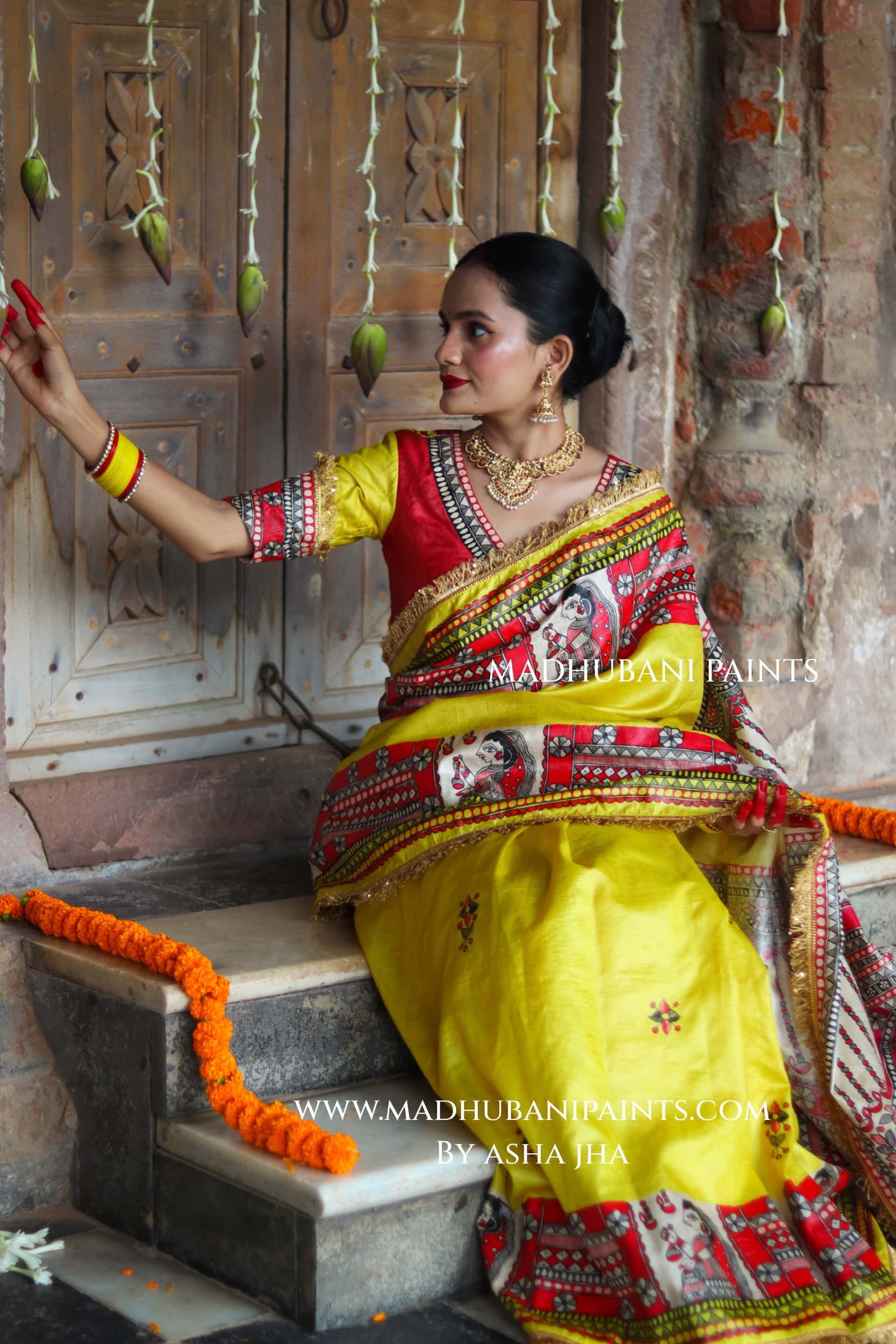 TARA Handpainted Tussar Silk Madhubani Saree Blouse Set — image 7 of 12