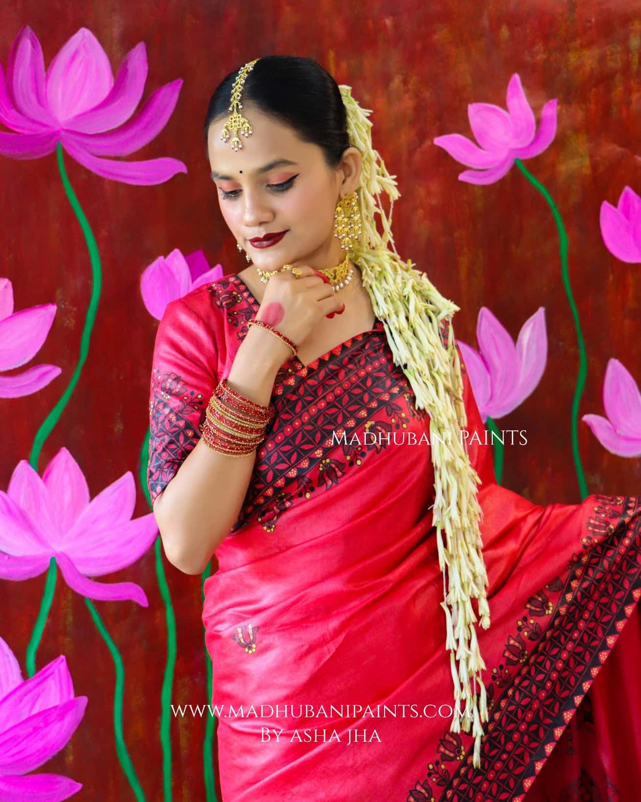 'UTKARSHINI' Handpainted Madhubani Tussar Silk Saree Blouse Set — image 2 of 13