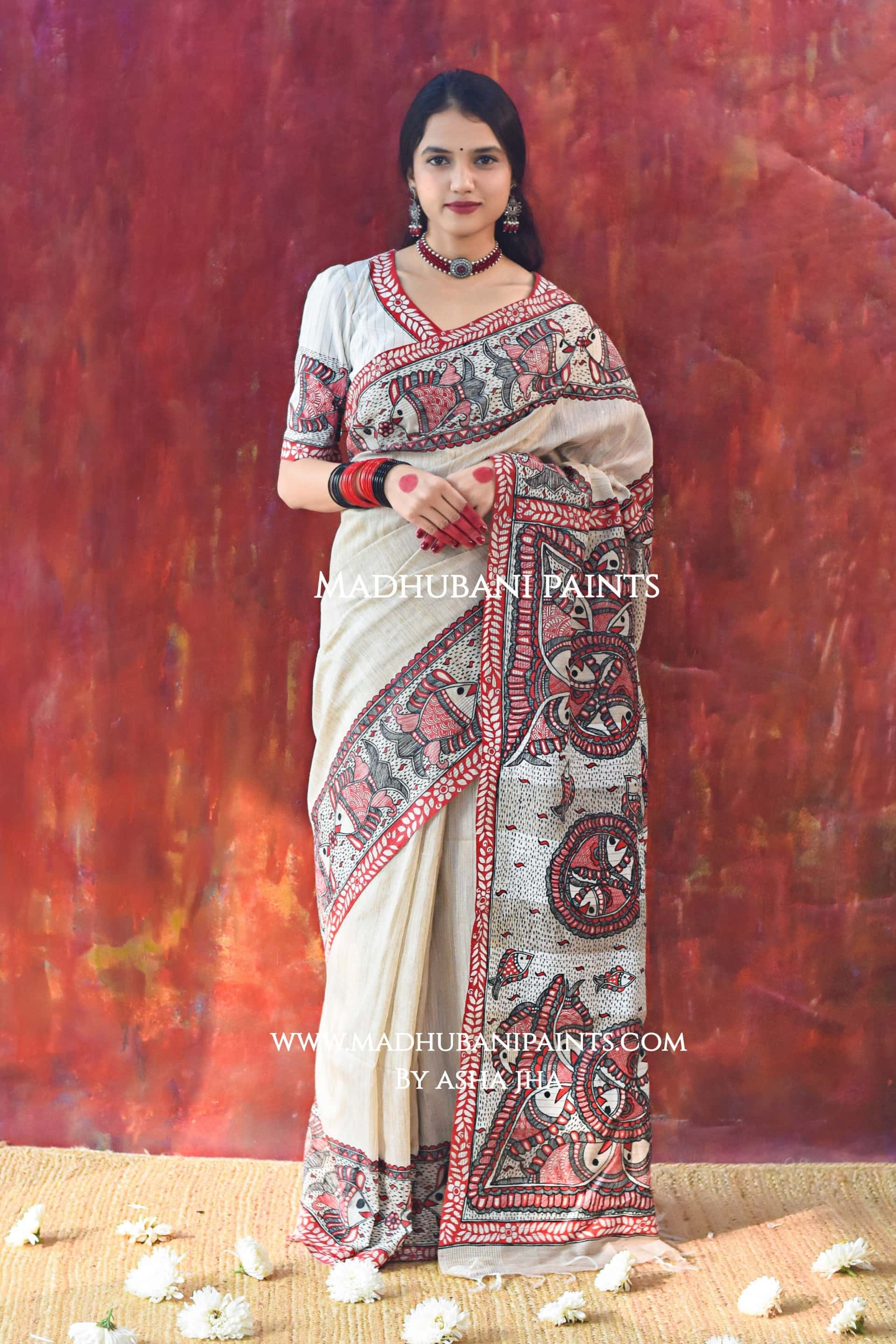 JAL TARANG Hand-painted Madhubani Chanderi Saree — image 2 of 7
