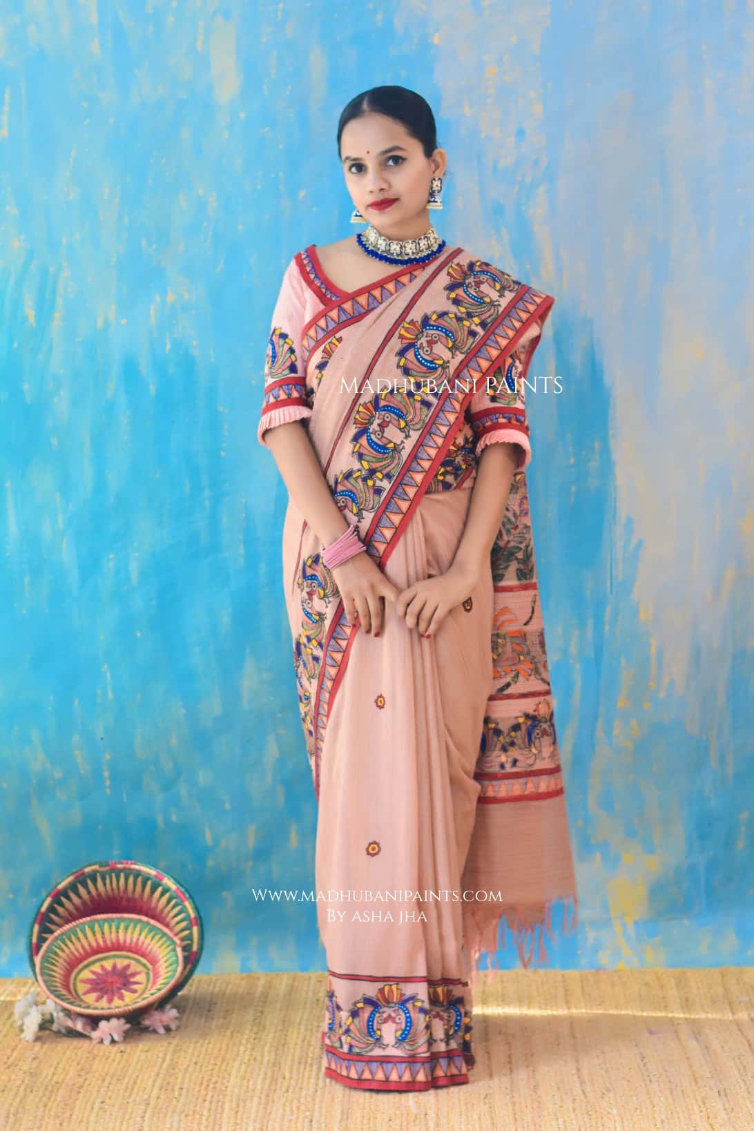 LEELA LAVANYA Hand-painted Madhubani Chanderi  Saree Blouse set — image 6 of 9