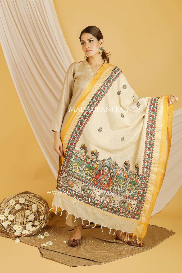 Bidai Madhubani Handpainted Pure Handloom Cotton Dupatta — image 2 of 4