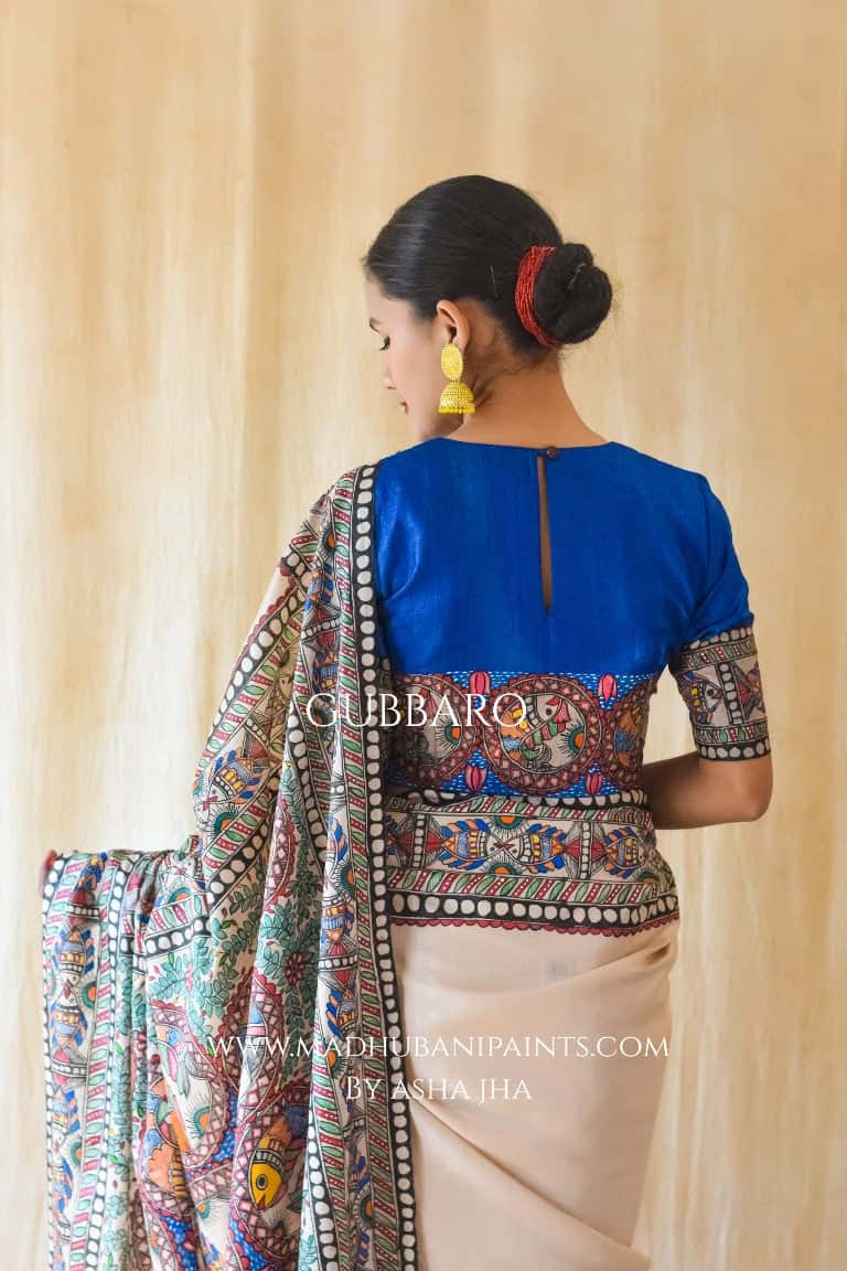 'MATSYA RAAS' Handpainted Madhubani Tussar Silk Blouse — image 2 of 7