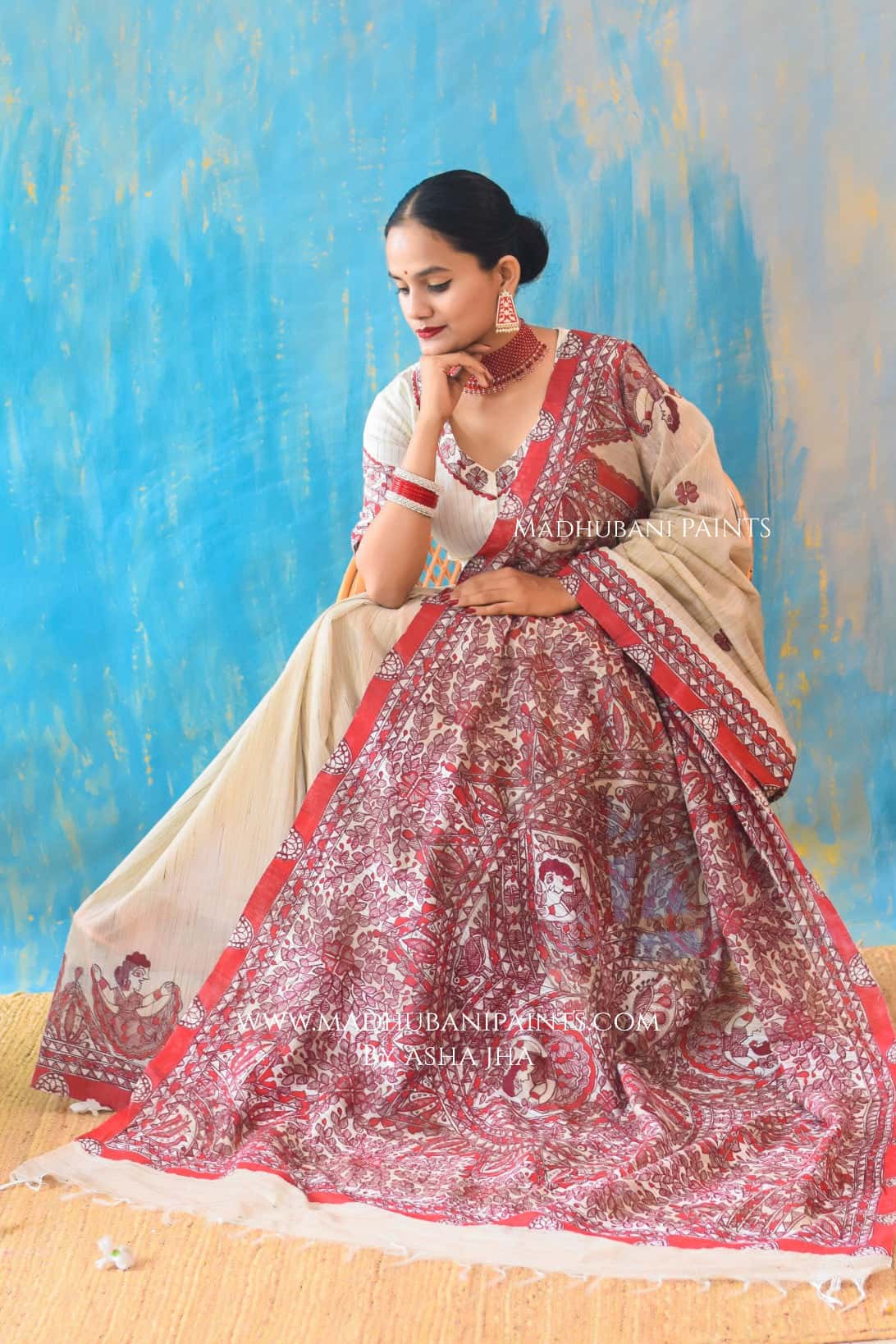 LAAL GUDIYA Hand-painted Madhubani Chanderi Saree — image 4 of 6