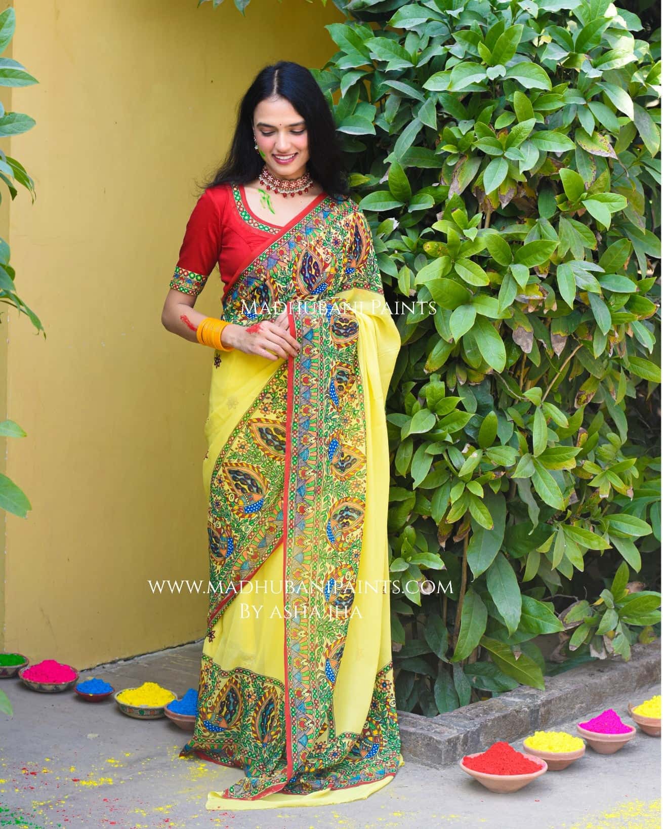 PHAGUA Handpainted Madhubani Georgette Saree Blouse Set — image 8 of 8