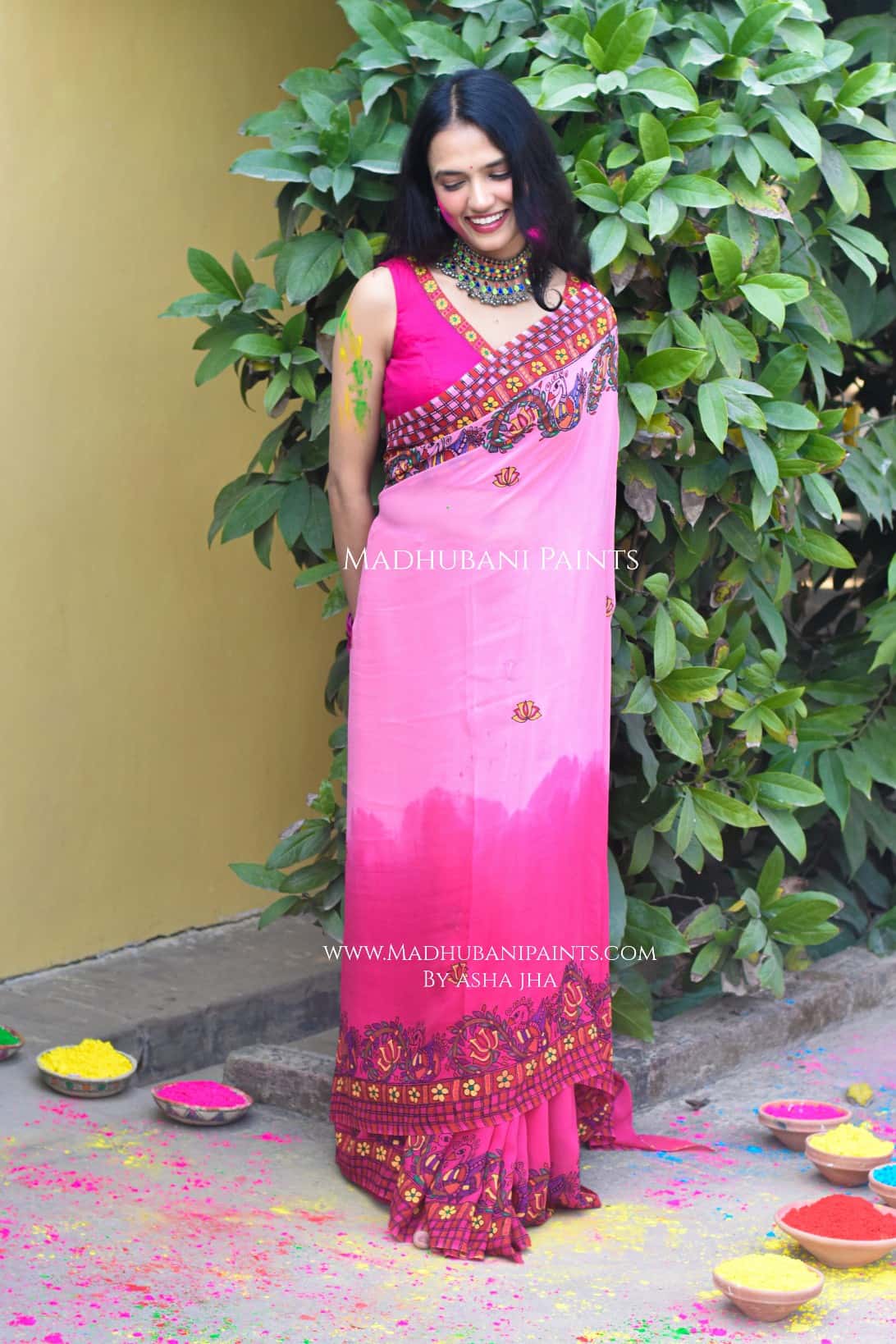 MADNOTSAV Handpainted Madhubani Georgette Saree Blouse Set — image 2 of 9