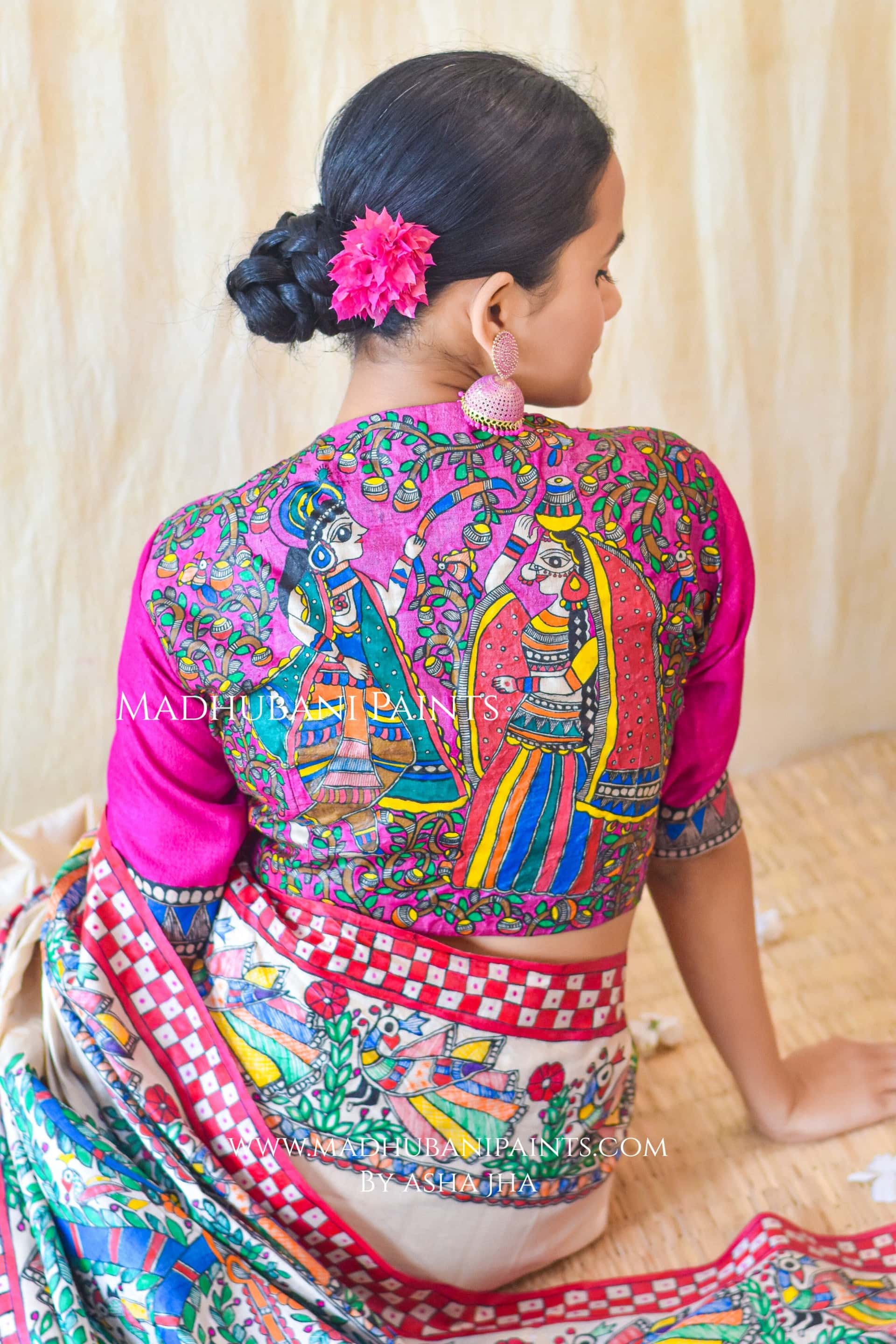MADHURIMA Hand-painted Madhubani Tussar Silk Saree Blouse Set — image 8 of 11