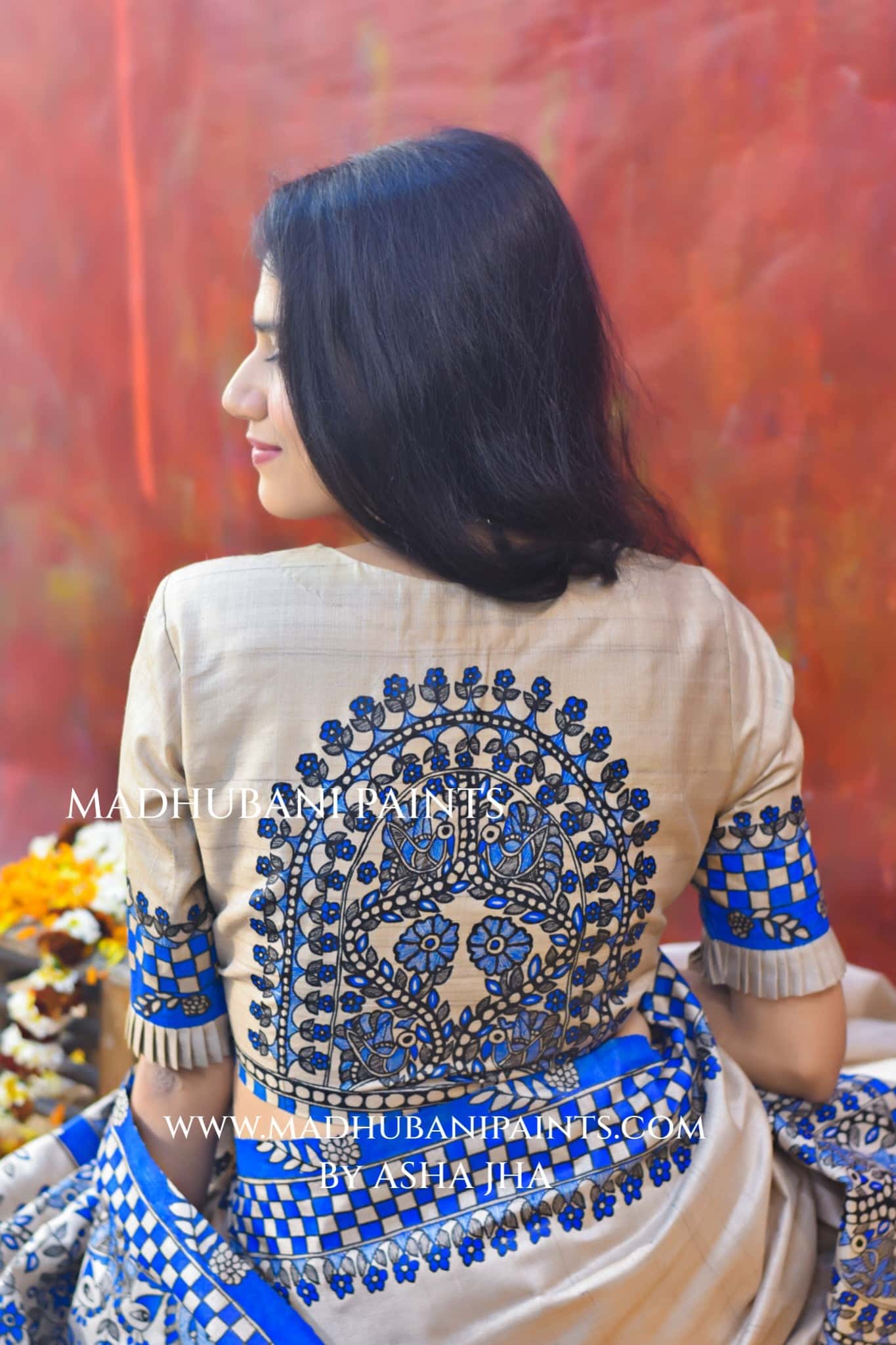 'NEELAKANTH' Tussar Silk Hand-Painted Madhubani Saree — image 6 of 7
