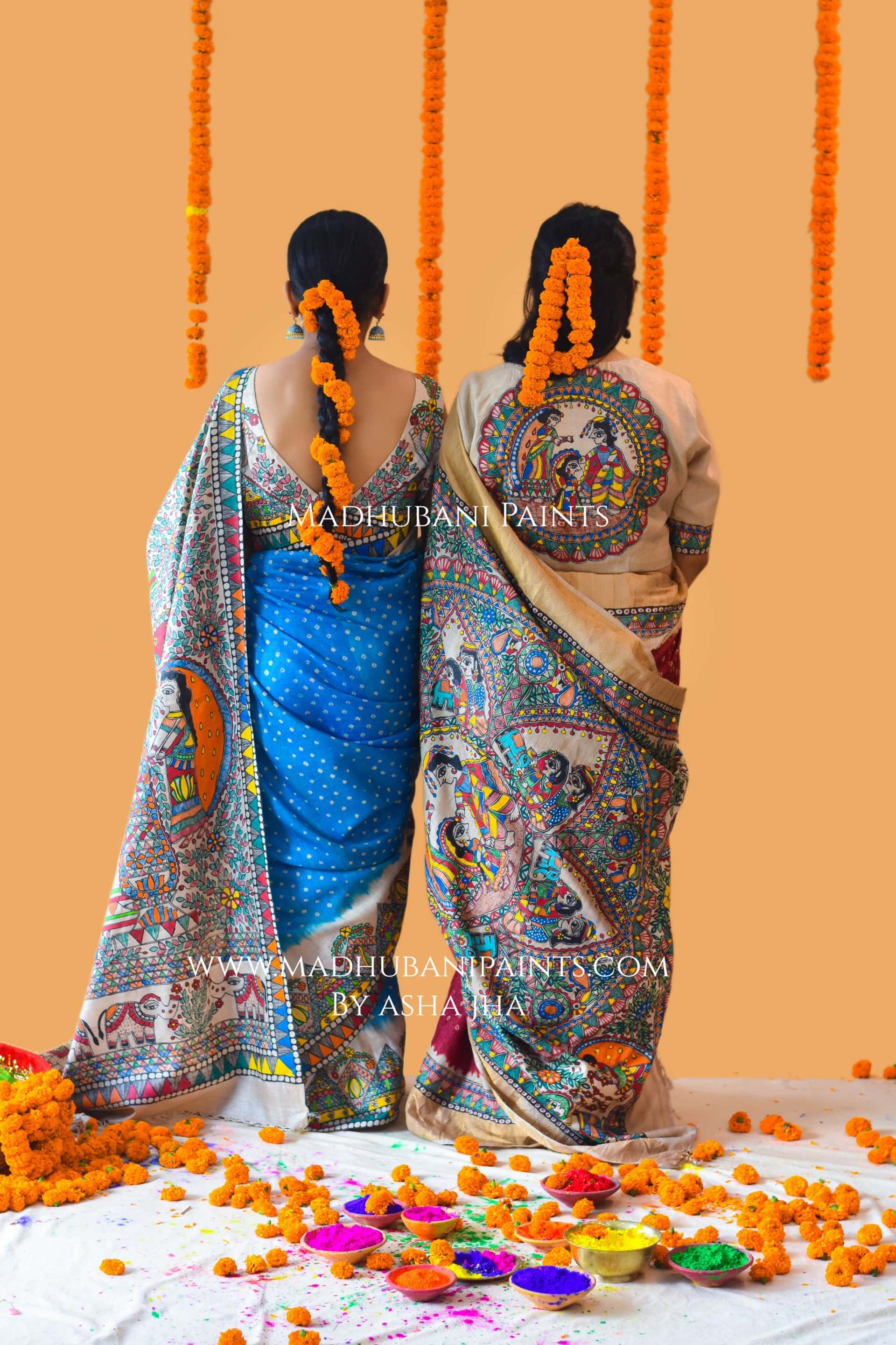 VANDURGA Hand-painted Madhubani Bandhini Saree — image 4 of 8