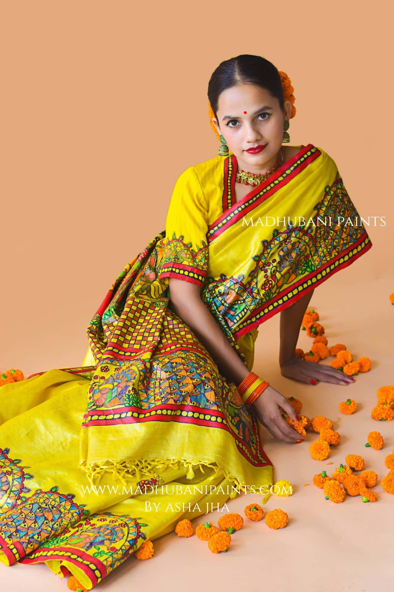 SHIV PARVATI VIVAH Hand-painted Madhubani Tussar Silk Saree Blouse Set — image 9 of 11