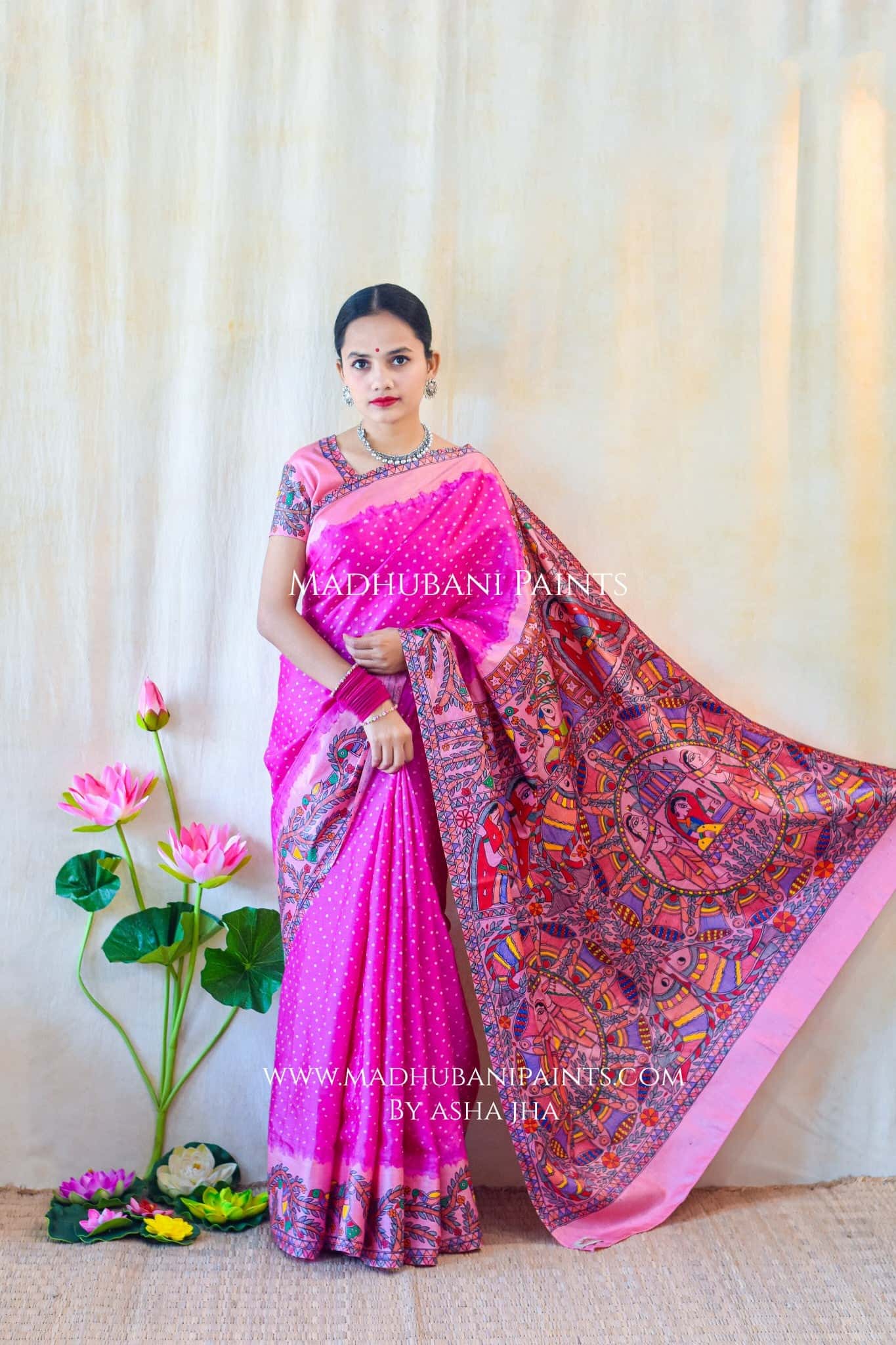 GULABI MAHFA Hand-painted Madhubani Tussar Silk Saree — image 5 of 5