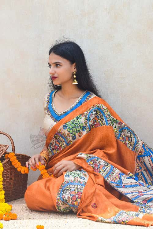 'BHAVYA DURGA' Handpainted Madhubani Tussar Silk Blouse — image 2 of 5