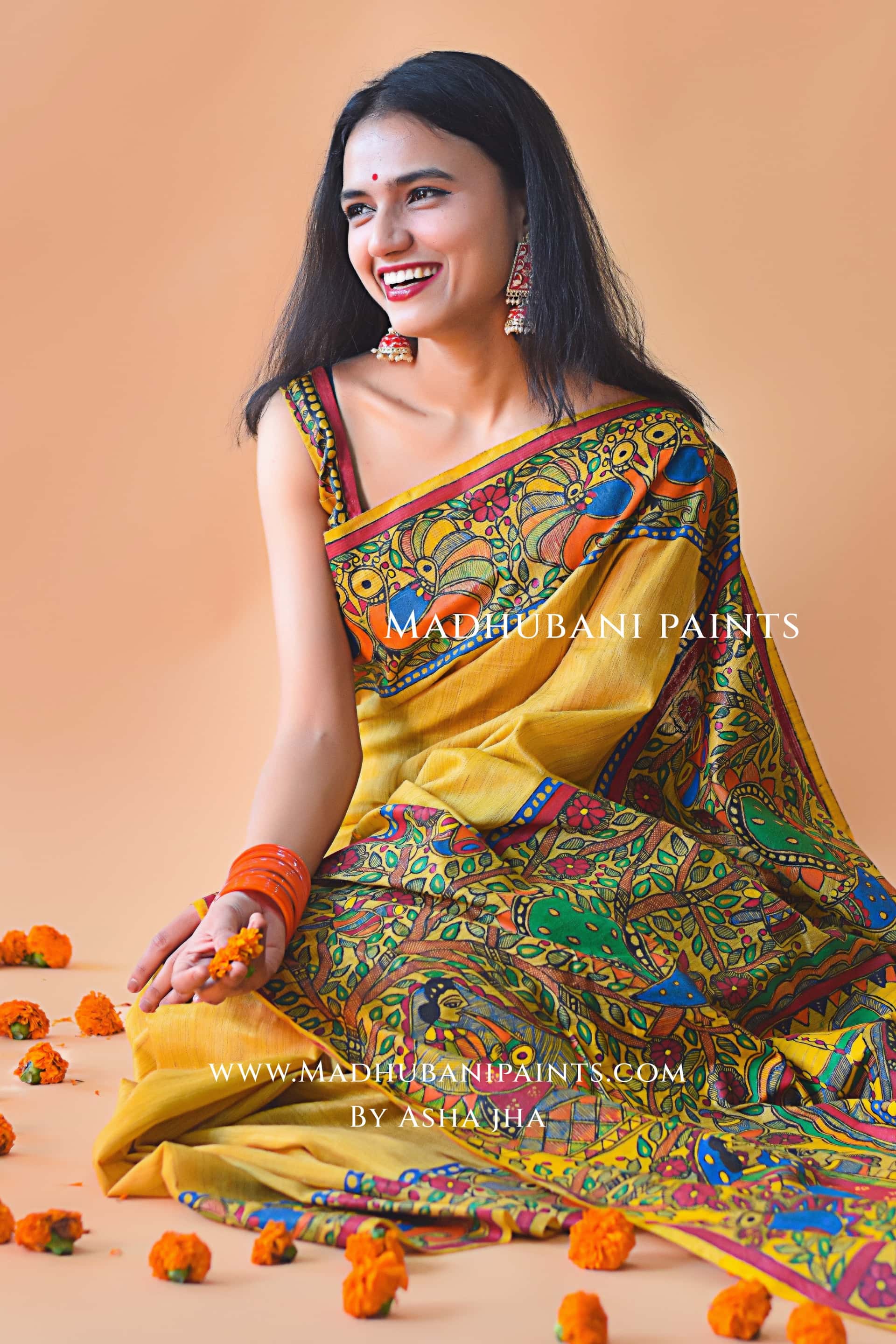 SOBHAN Hand-painted Madhubani Chanderi  Saree Blouse set — image 5 of 6