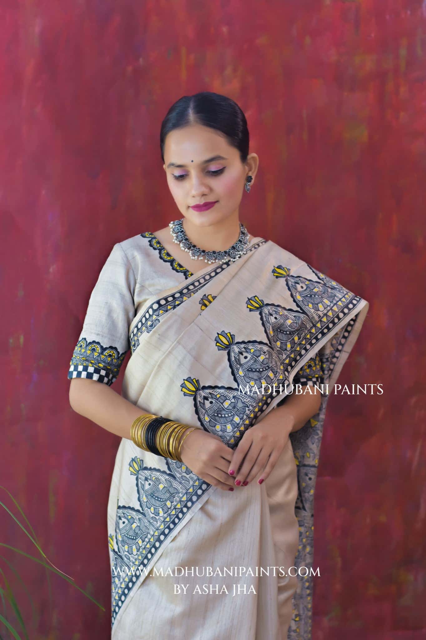 KAMAL MANDALA Hand-painted Madhubani Tussar Silk Saree — image 5 of 6
