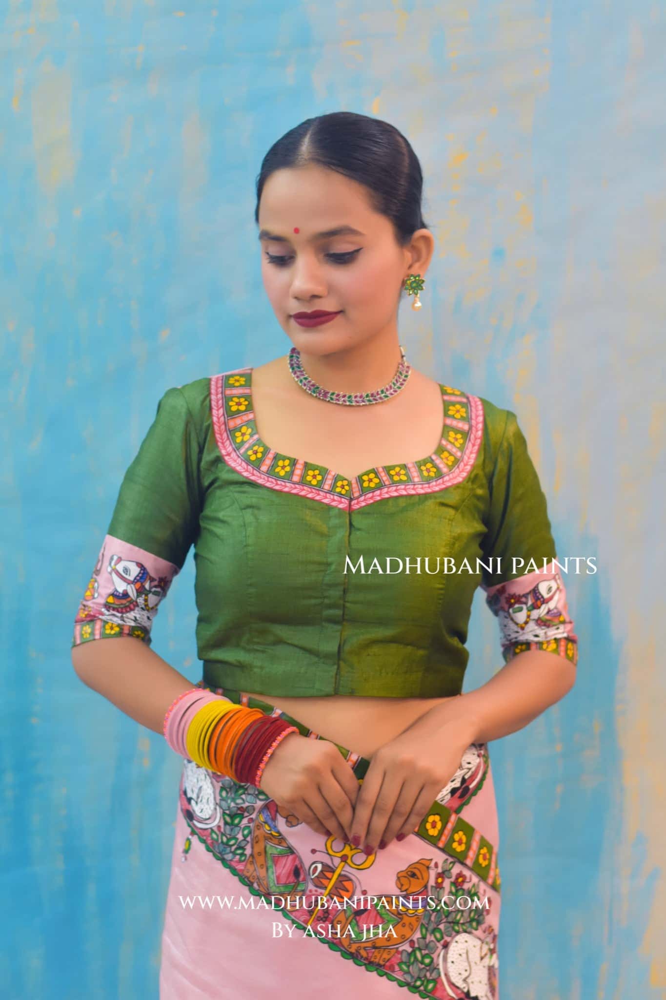 UMAMAHESHWAR ARDHNARISHWAR Hand-painted Madhubani Tussar Silk Saree Blouse Set — image 8 of 10