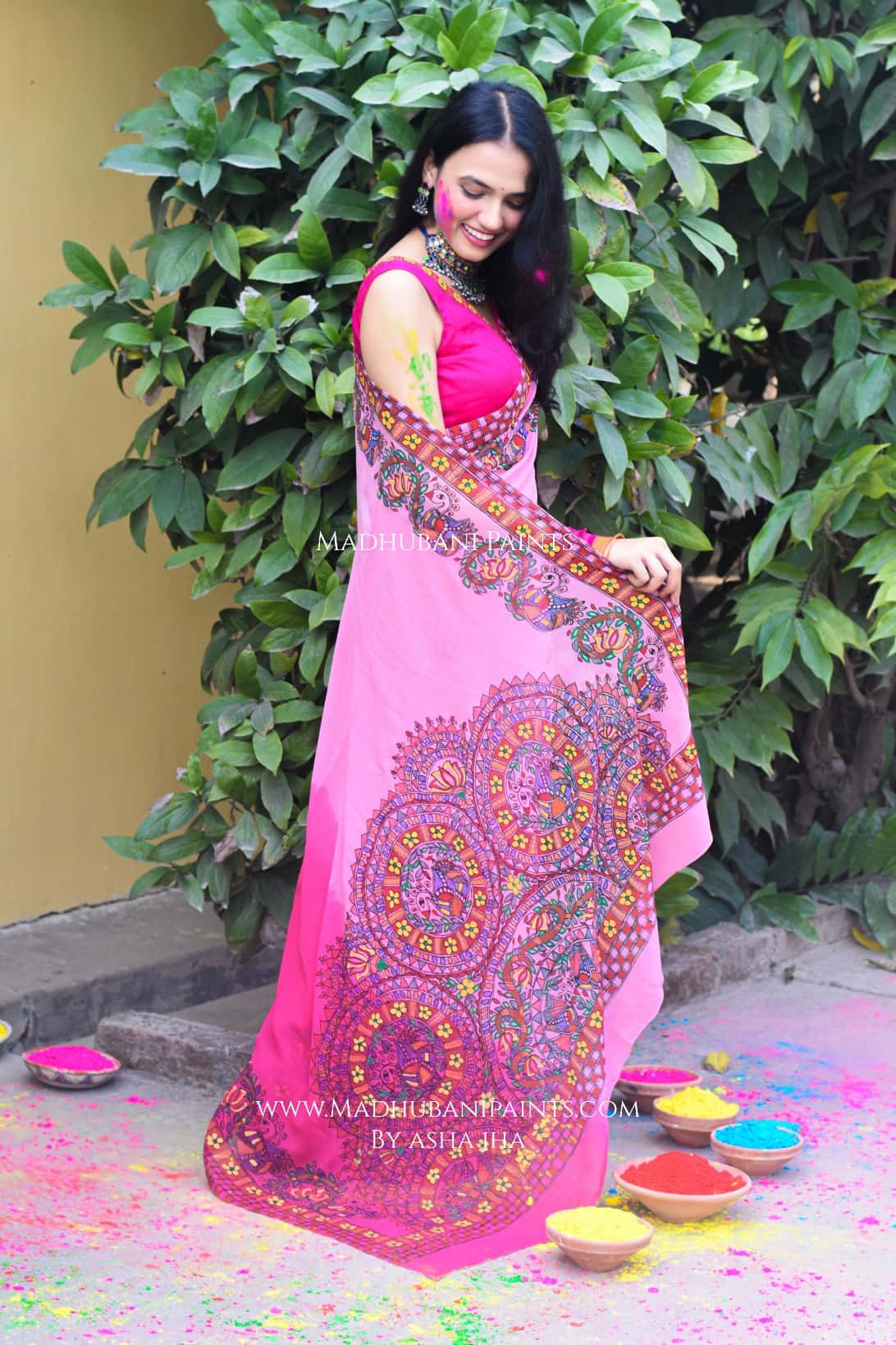 MADNOTSAV Handpainted Madhubani Georgette Saree — image 7 of 9
