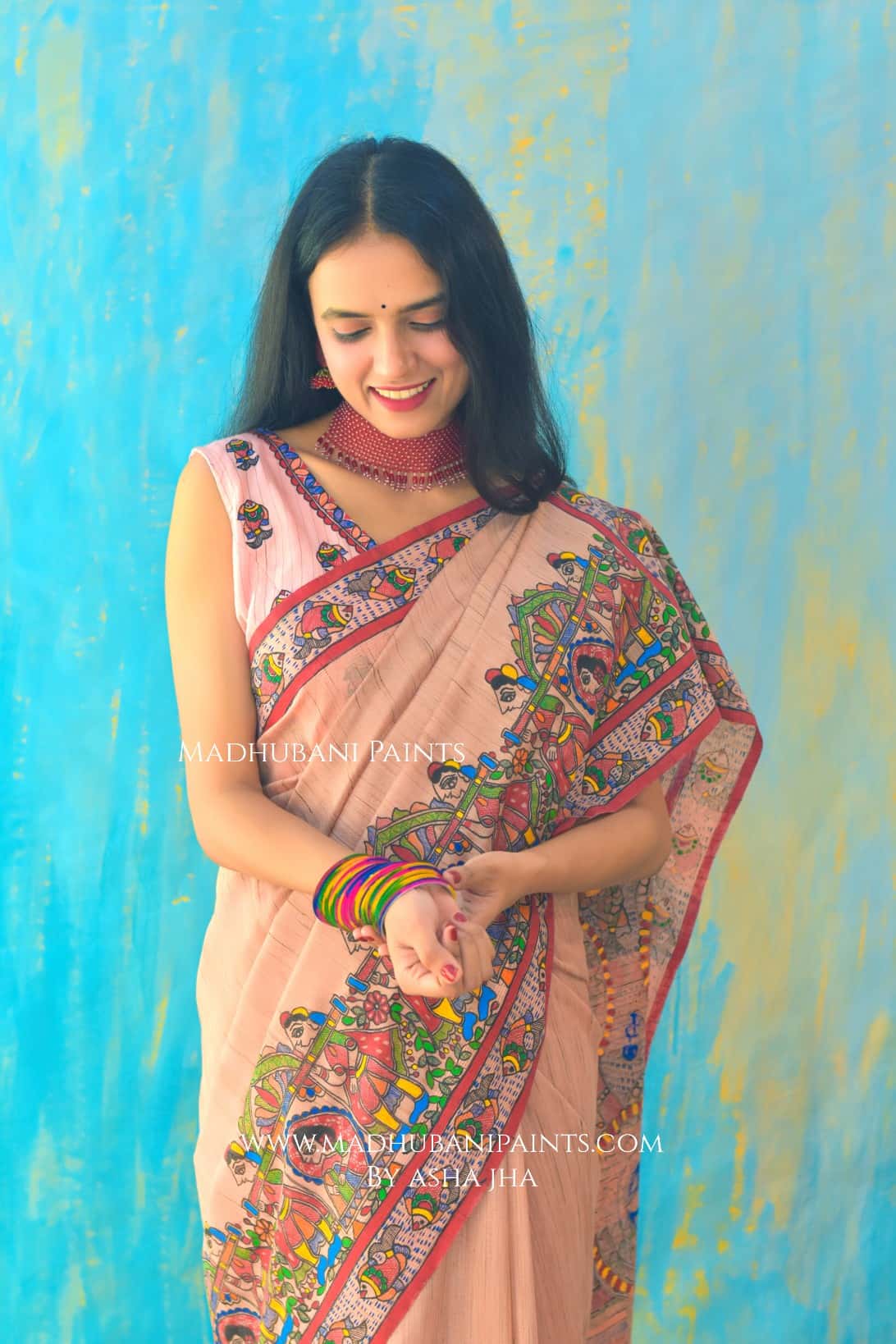Mithila K Kohbar Handpainted Madhubani Chanderi Blouse — image 3 of 4