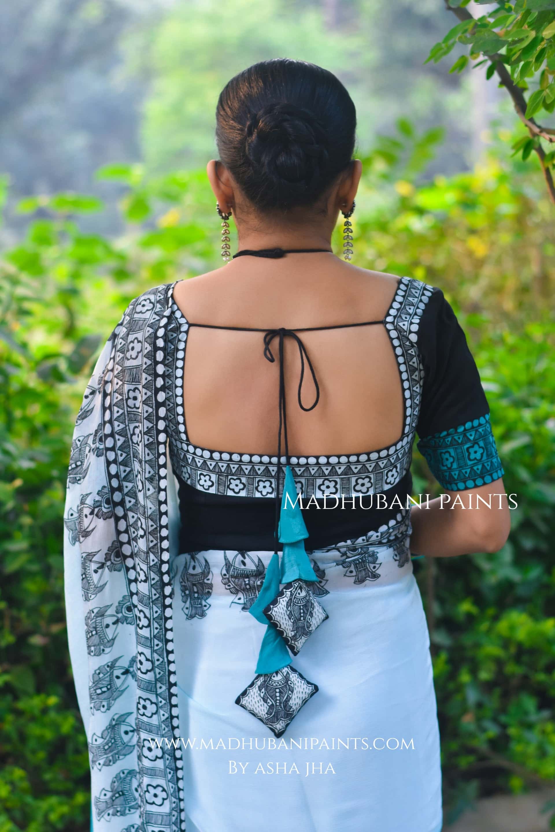 Neel Ujala Hand-painted Madhubani Chiffon Blouse — image 2 of 4