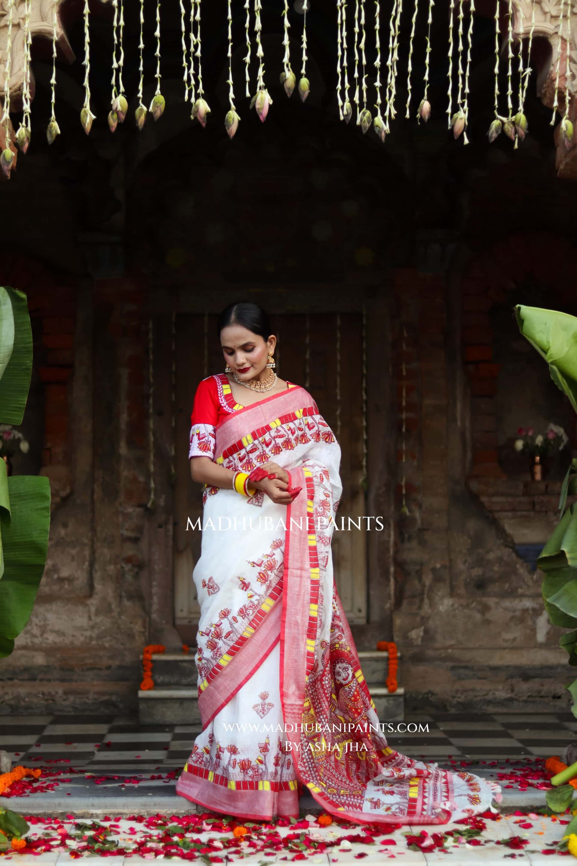 KAMLA Handpainted Linen Madhubani Saree — image 12 of 13