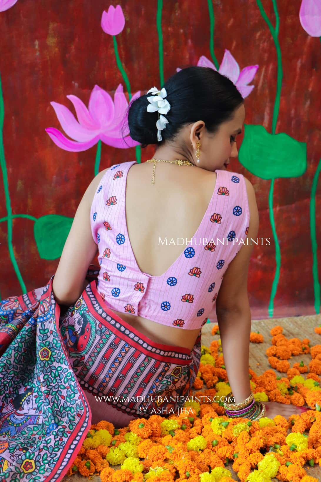 'BHARGAVI' Handpainted Madhubani Chanderi Blouse — image 2 of 4