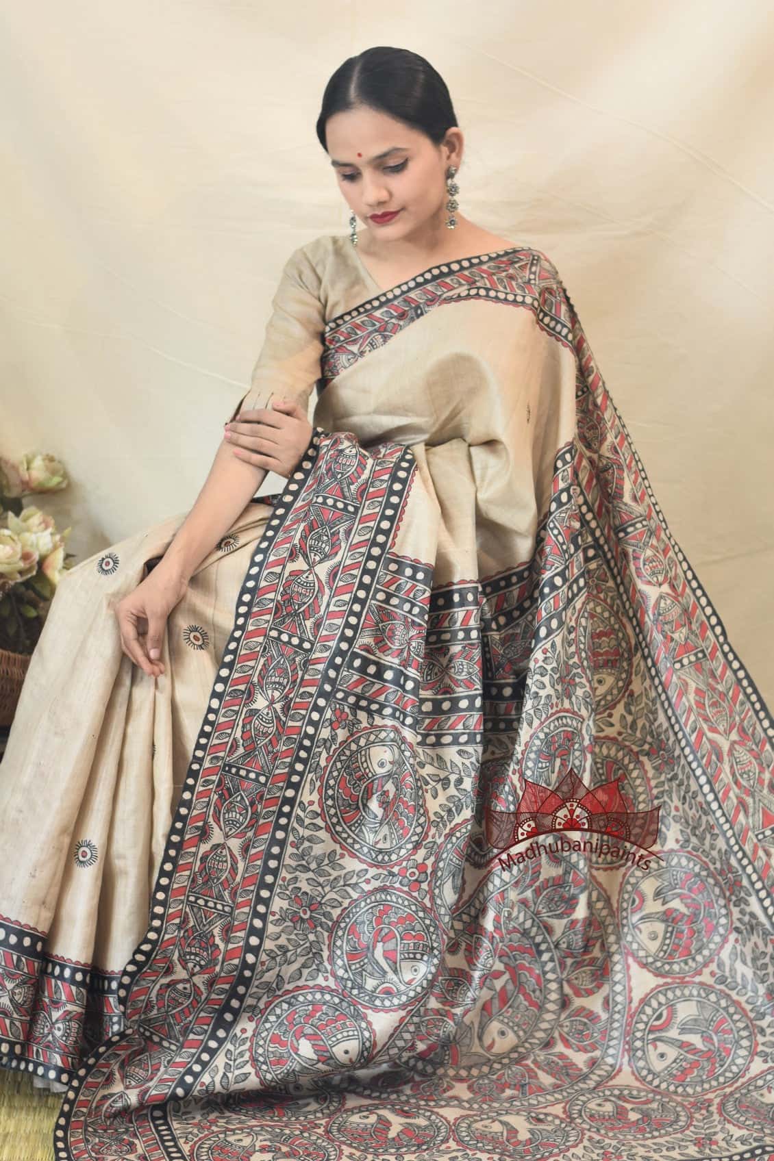 Madhubani Surmain Laal Kala Kachni Bharni Saree — image 9 of 9