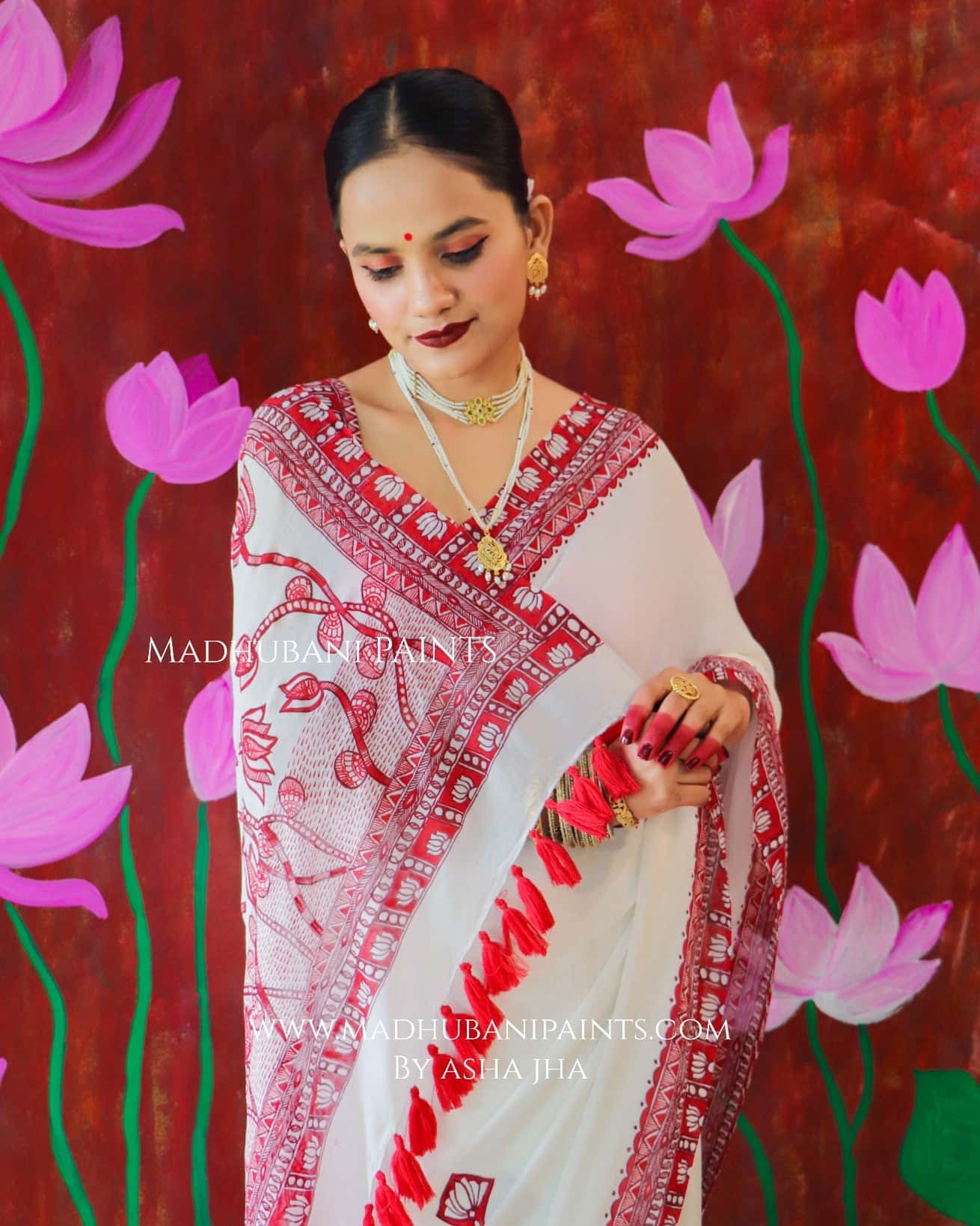 'KAMALATMIKA' Handpainted Madhubani Georgette Saree — image 6 of 9