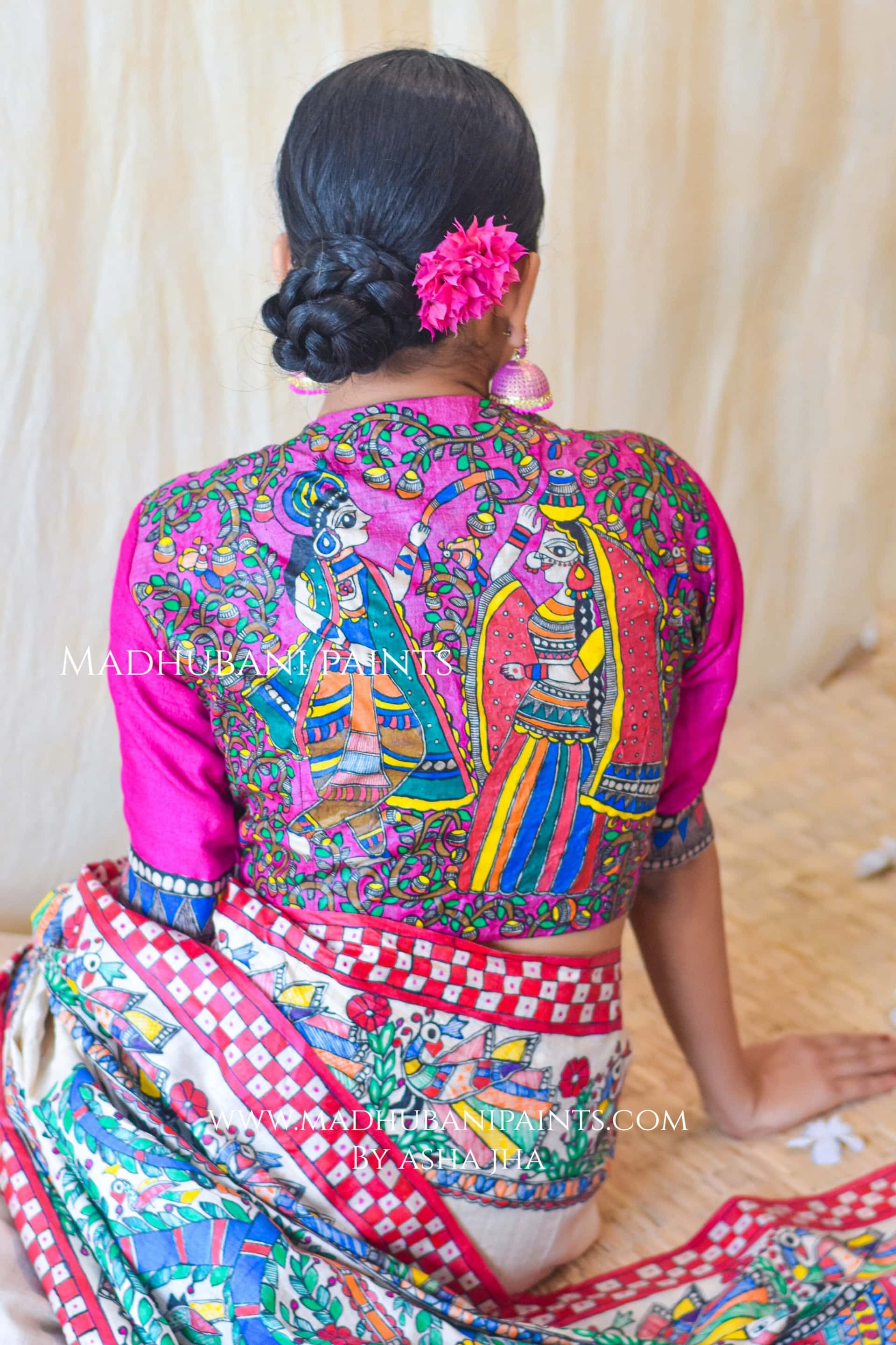 MADHURIMA Hand-painted Madhubani Tussar Silk Saree Blouse Set — image 9 of 11