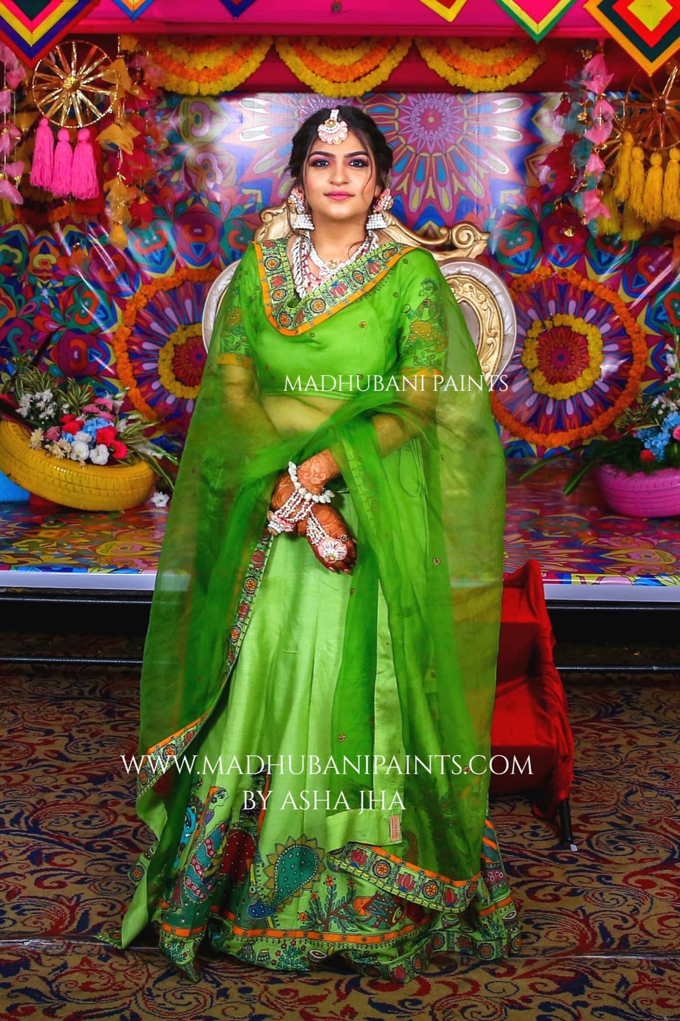 MEHNDI KA RANG Hand-painted Madhubani Lehnga — image 2 of 18