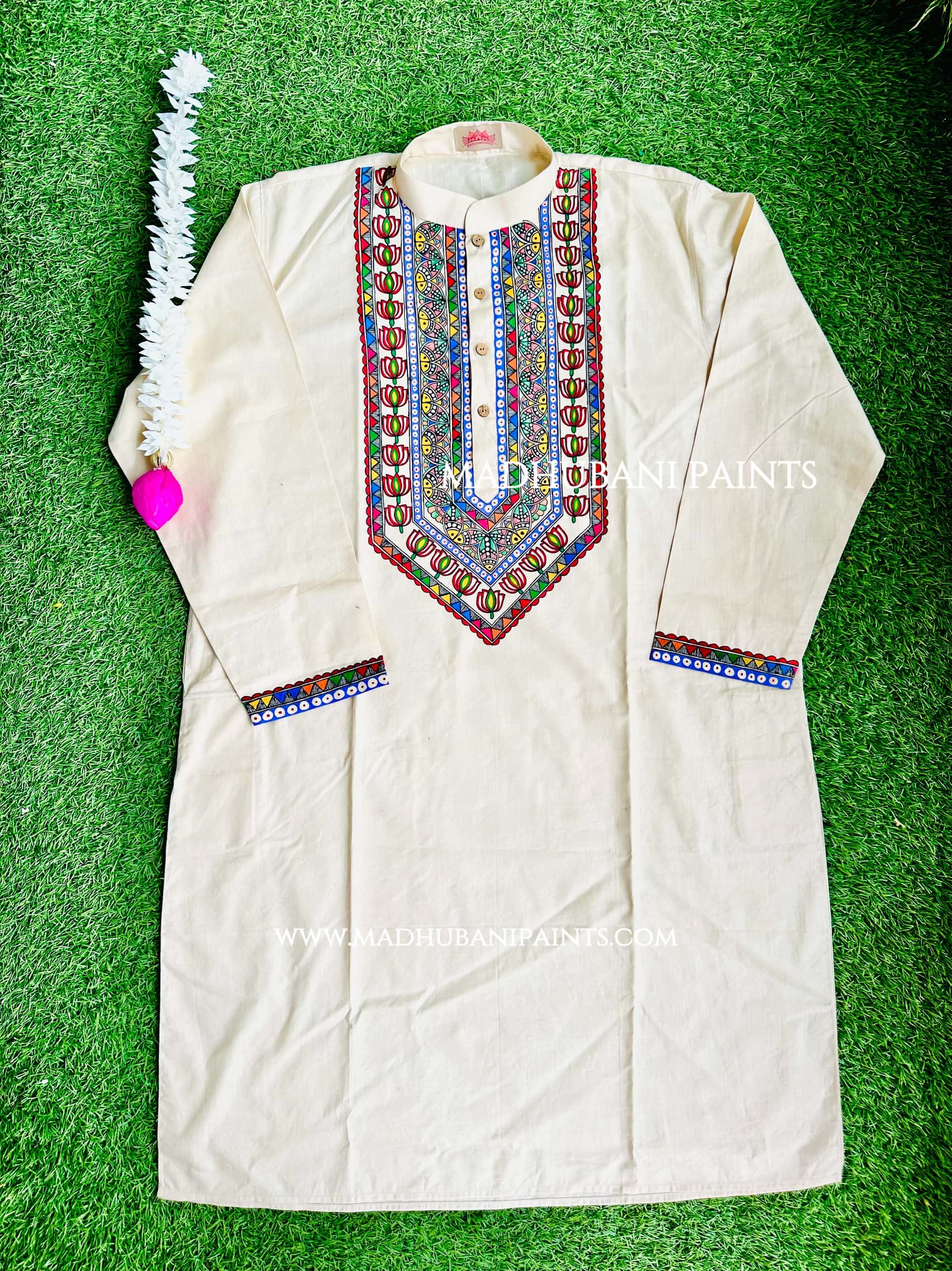 Kamal Matsya Leela Hand-painted Handloom Men's Cotton Kurta — image 3 of 4