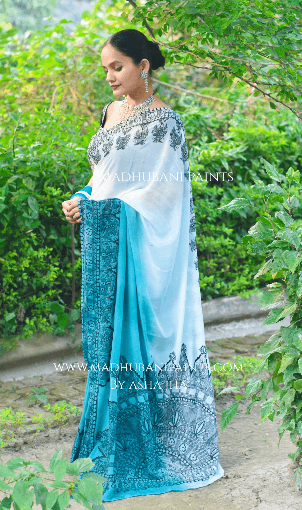 Neel Ujala Hand-painted Madhubani Chiffon Saree Blouse Set — image 13 of 13