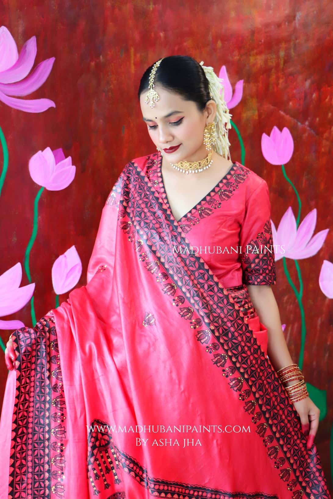 'UTKARSHINI' Handpainted Madhubani Tussar Silk Saree Blouse Set — image 5 of 13