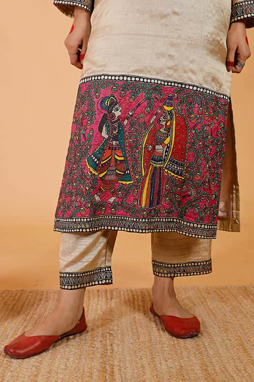 'Radha-Krishna' Handpainted Madhubani Kurta — image 5 of 7