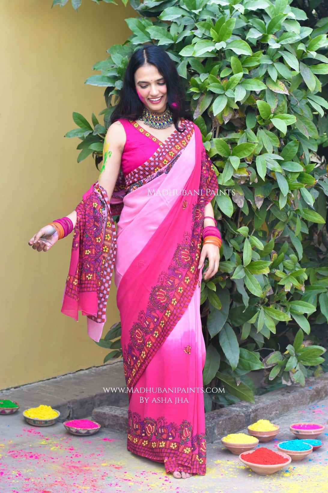 MADNOTSAV Handpainted Madhubani Georgette Saree — image 2 of 9