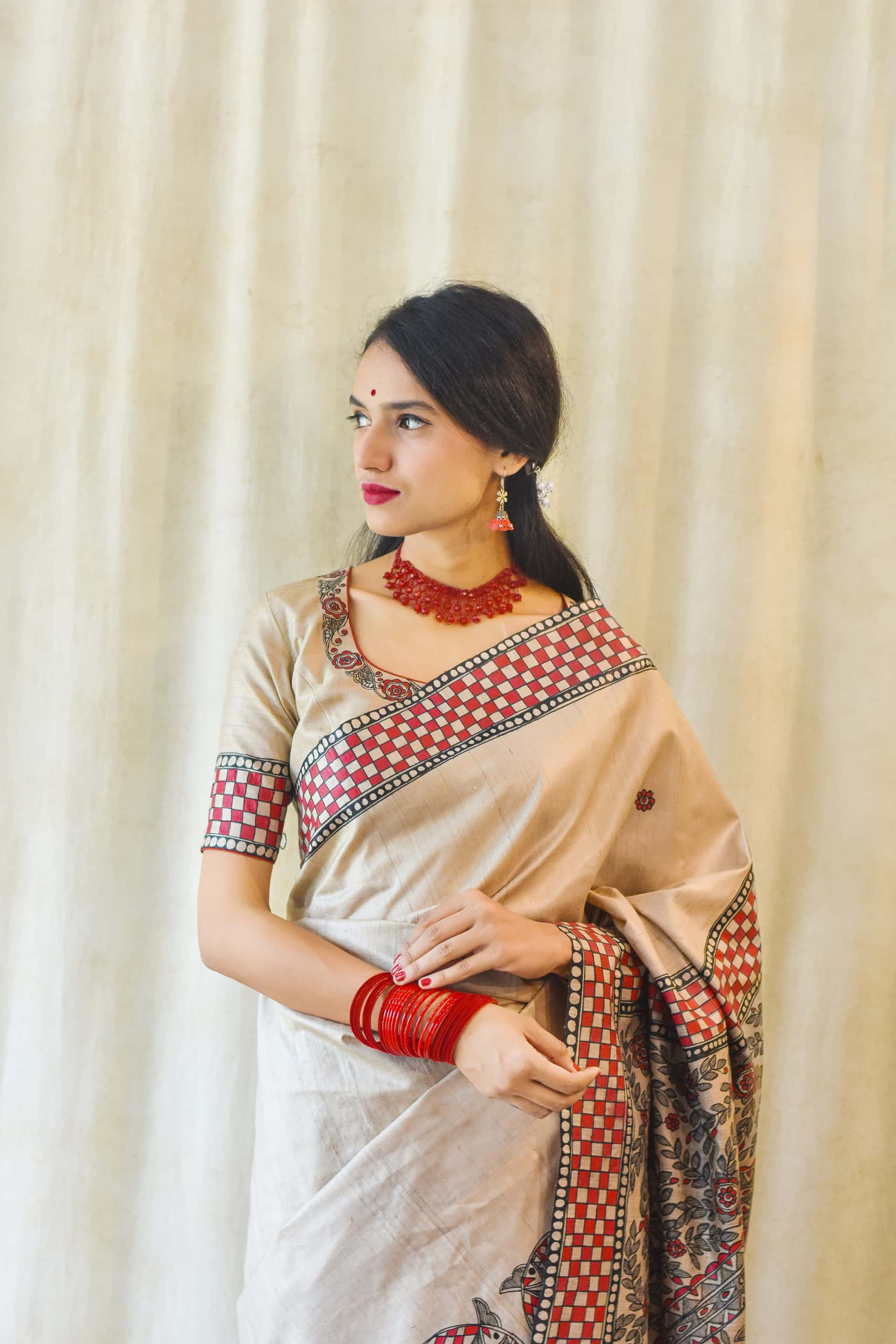 NADI KINARE Hand-painted Madhubani Tussar Silk Saree