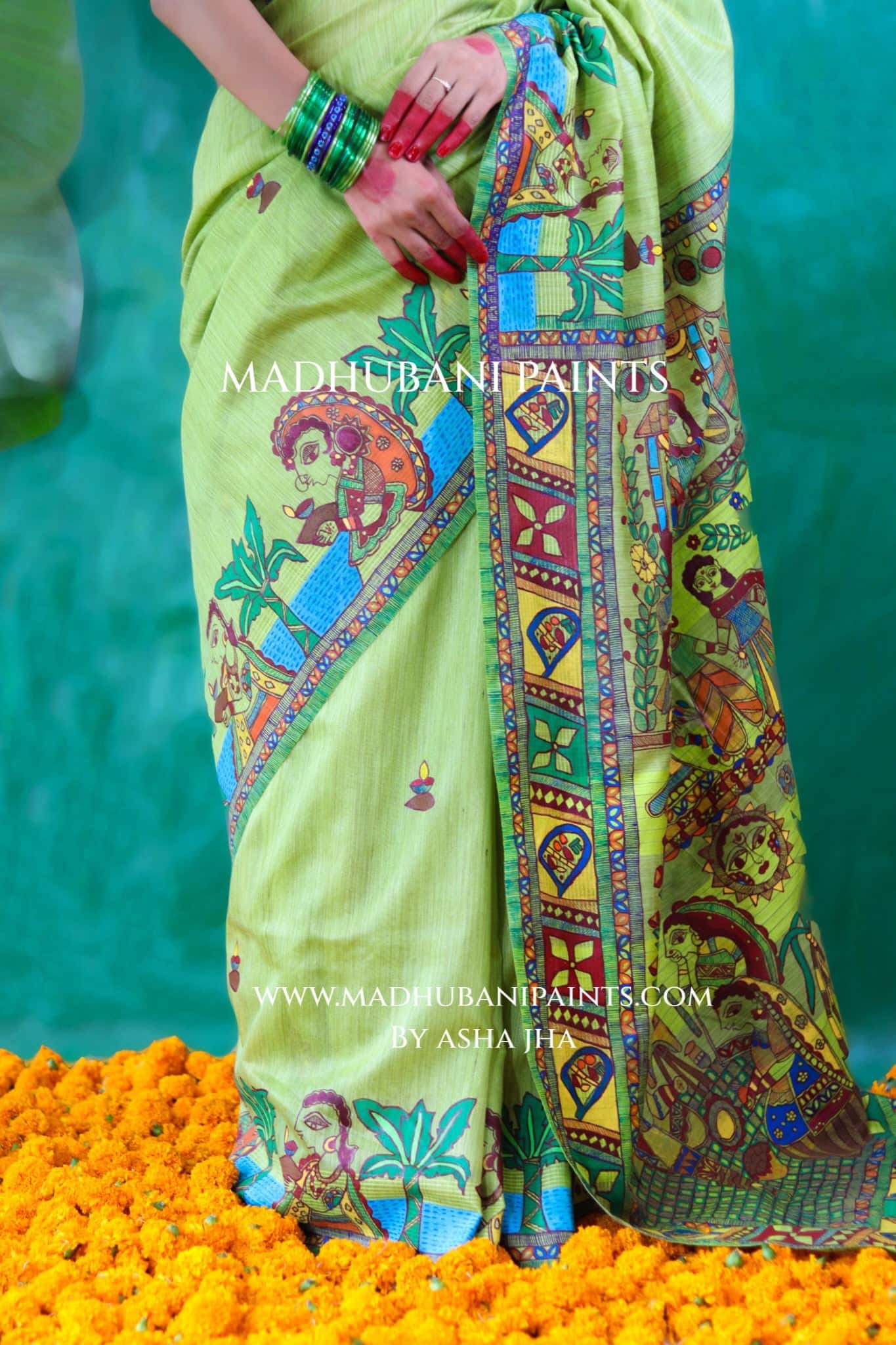 HARIYALI CHHATH Handpainted Madhubani Chanderi Saree Blouse Set — image 10 of 11