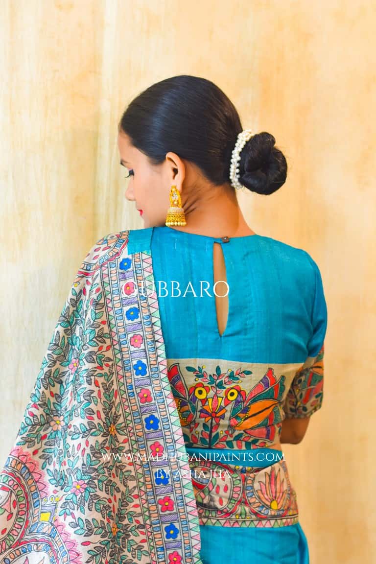 'SAANKH KAMAL' Handpainted Madhubani Tussar Silk Blouse — image 4 of 11