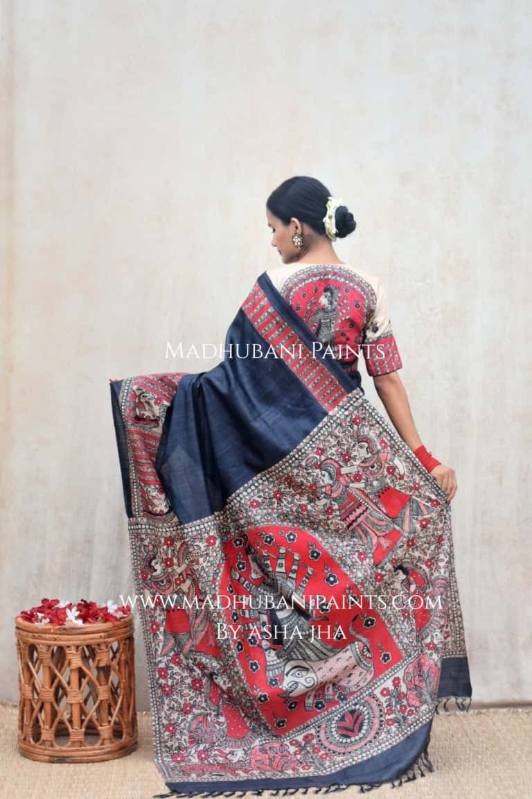 SHATAKSHI Handpainted Madhubani Tussar Silk Saree — image 2 of 9