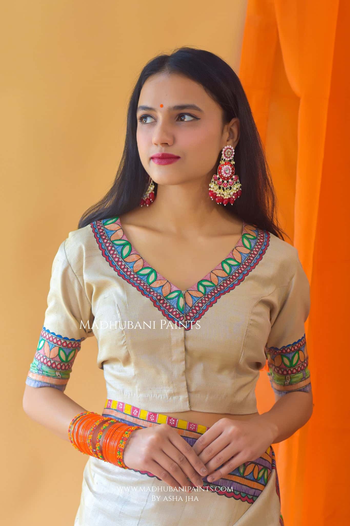 MITHILANCHAL VIVAH Hand-painted Madhubani Tussar Silk Blouse — image 7 of 9