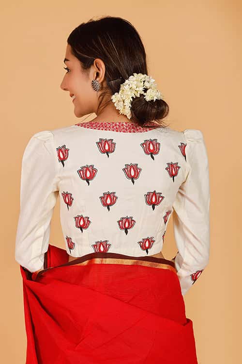 'Samvidkamal' Handpainted Madhubani Cotton Blouse — image 6 of 7