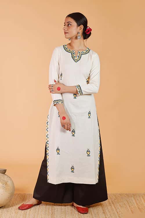 'Surmai' Handpainted Madhubani Cotton Silk Palazzo — image 2 of 2