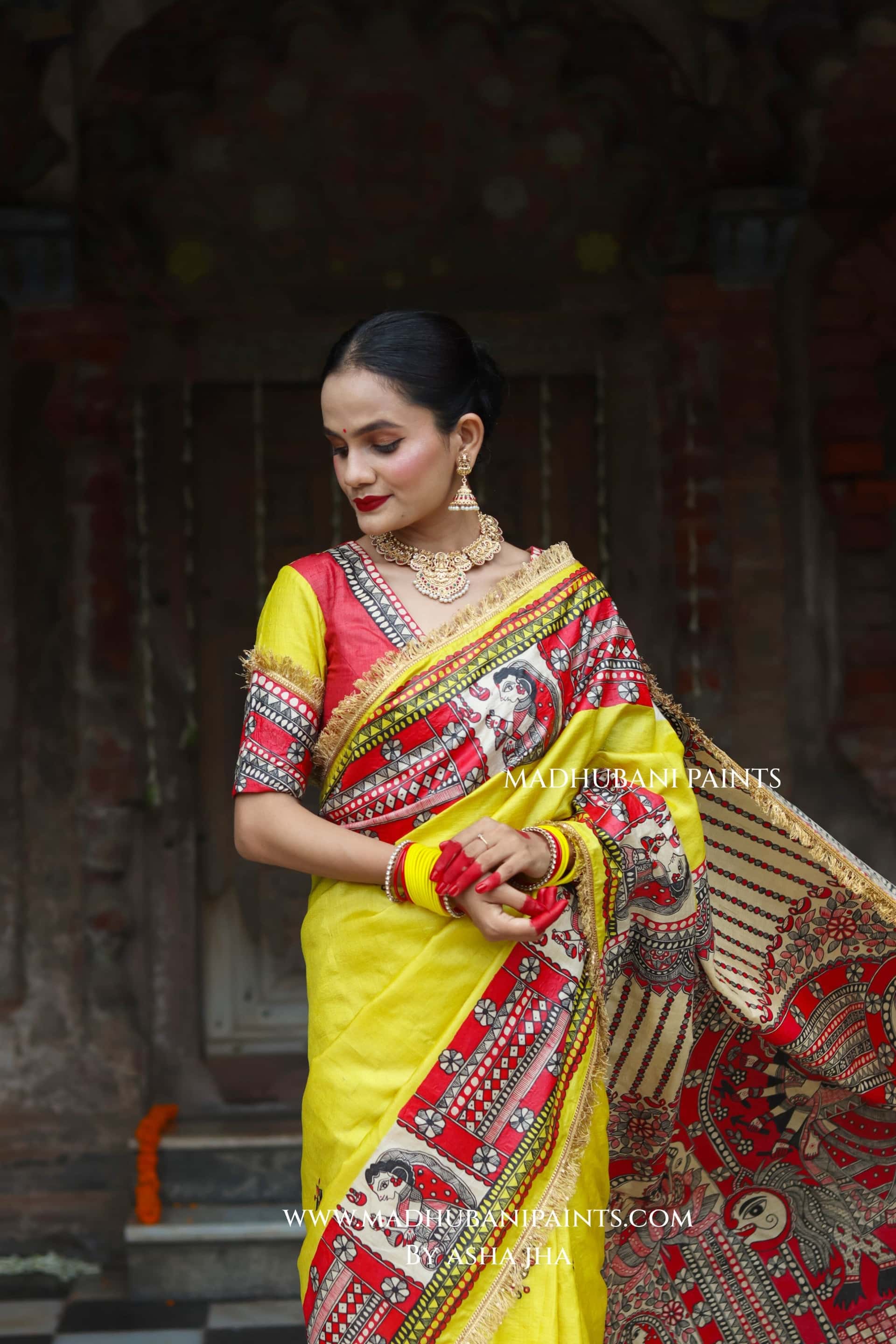TARA Handpainted Tussar Silk Madhubani Saree Blouse Set — image 2 of 12