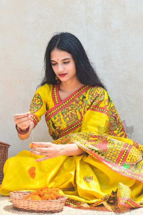 'DIVYANI' Handpainted Madhubani  Tussar Silk Blouse — image 2 of 4