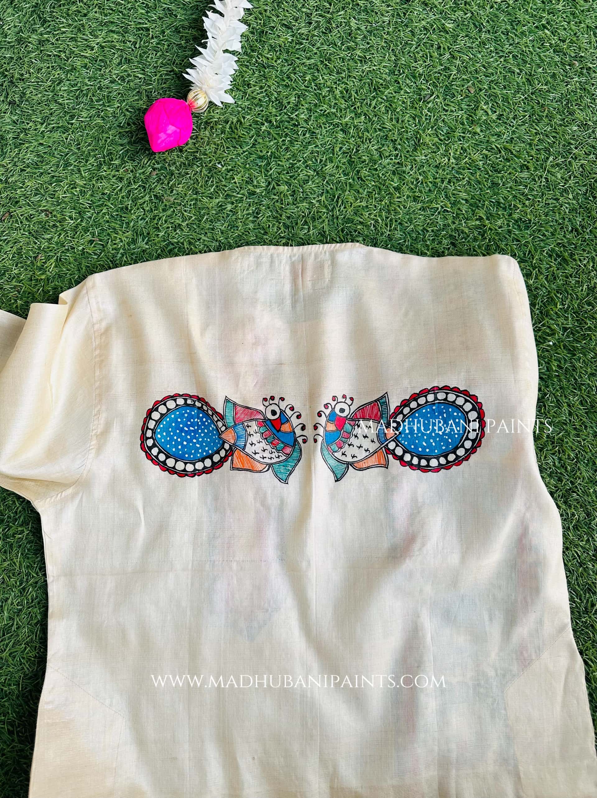 Neeli Mayuri Hand-painted Handloom Men's Tussar Silk Kurta — image 4 of 5