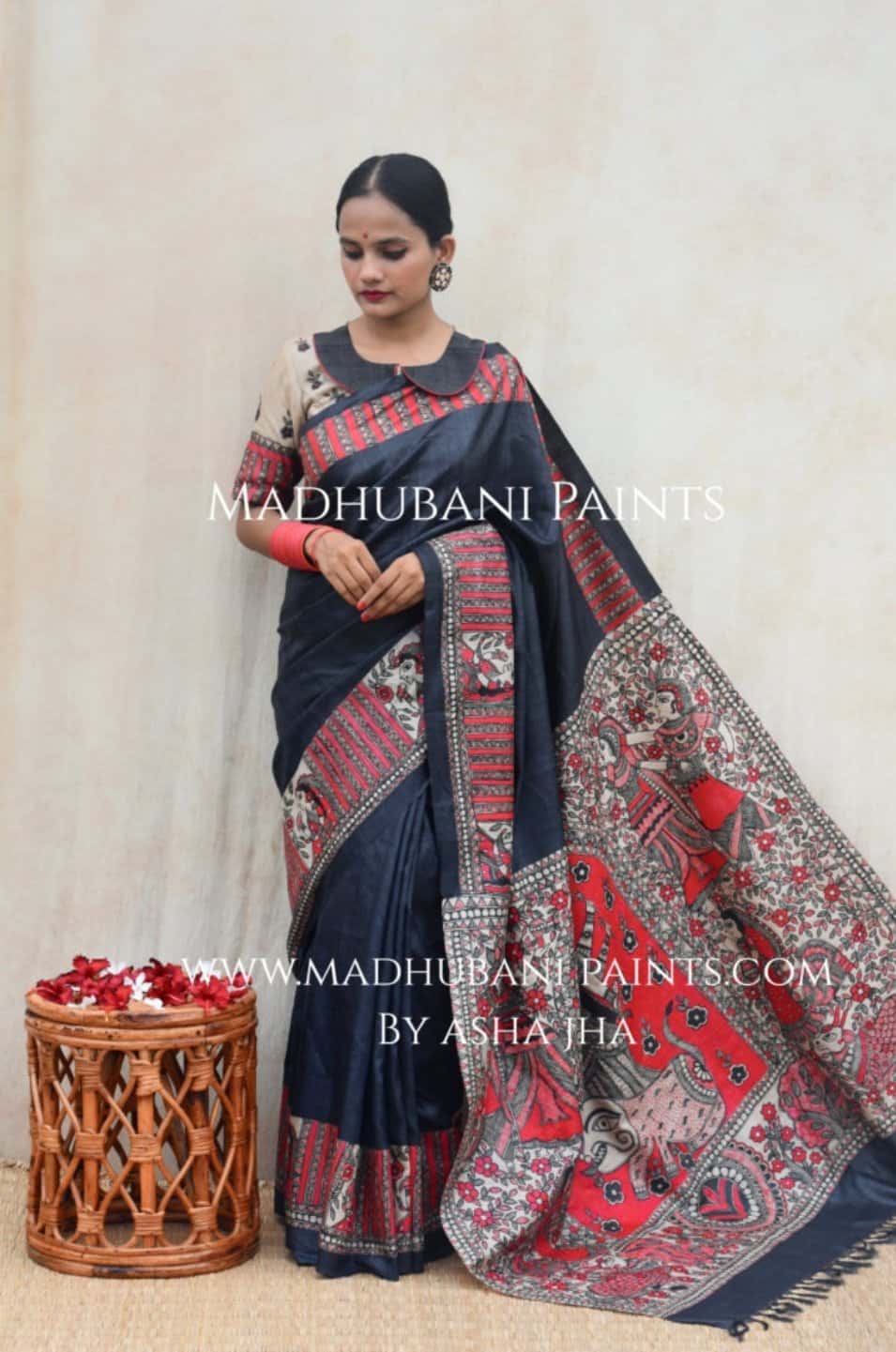 SHATAKSHI Handpainted Madhubani Tussar Silk Saree