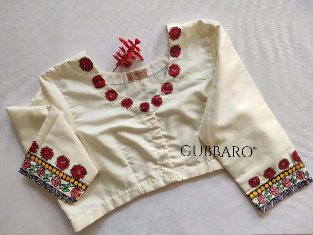 'GOLOKA' Handpainted Madhubani Bishnupuri Silk Blouse — image 3 of 4