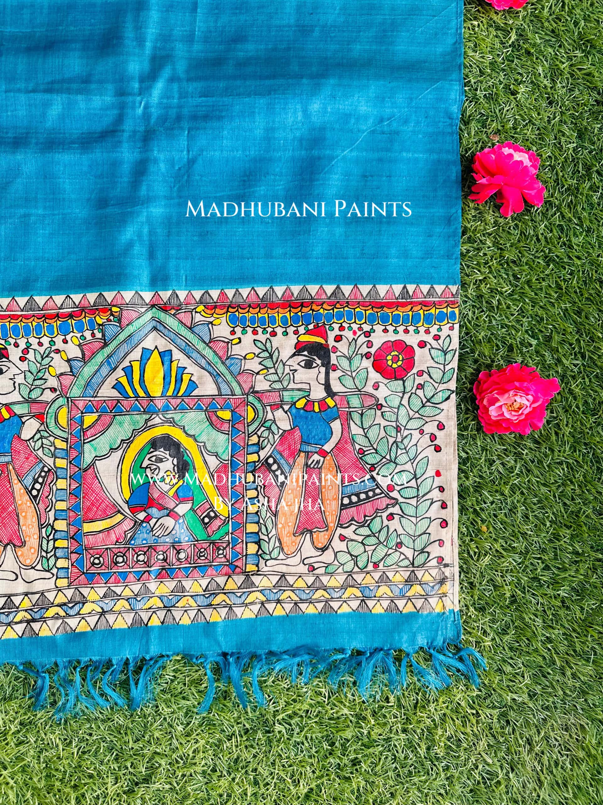 Doli Madhubani Hand-painted Tussar Silk Stole — image 2 of 2